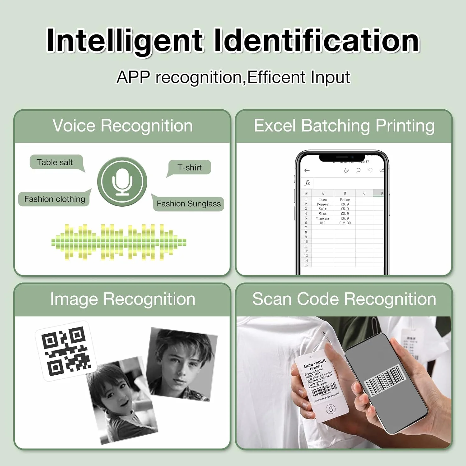دستگاه لیبل زن NIIMBOT B21، دستگاه لیبل ساز بدون جوهر بلوتوثی سازگار با iOS و Android، برای لیبل شفاف، لباس، کسب و کار، همراه با 1 بسته لیبل سفید 50x30 میلی متری، سبز