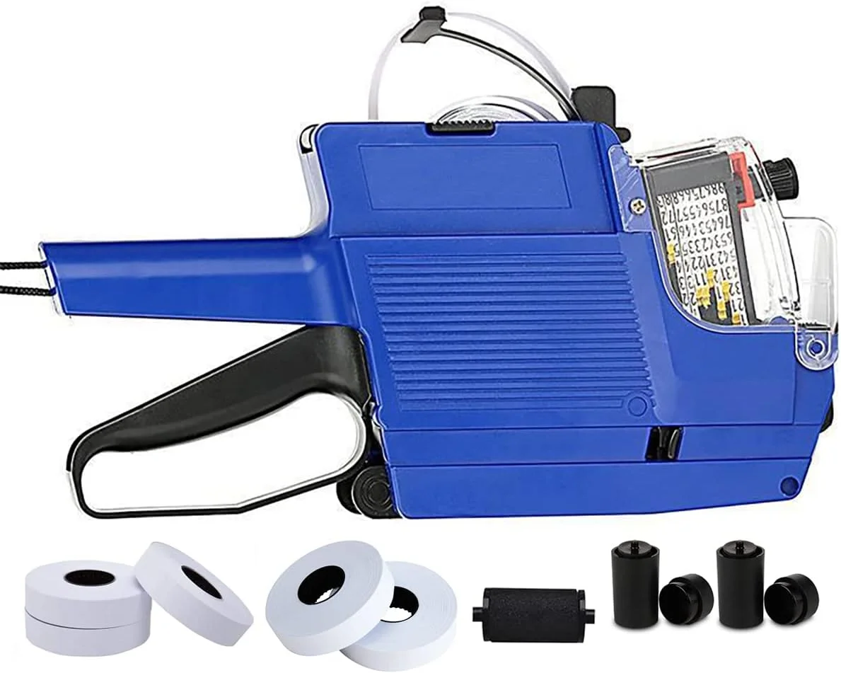 برچسب قیمت زن دو خطه 20 رقمی HopingMore MX6600 آبی، دستگاه برچسب ساز، تفنگ برچسب قیمت با نخ برای دفتر، فروشگاه خرده فروشی، خواربار فروشی