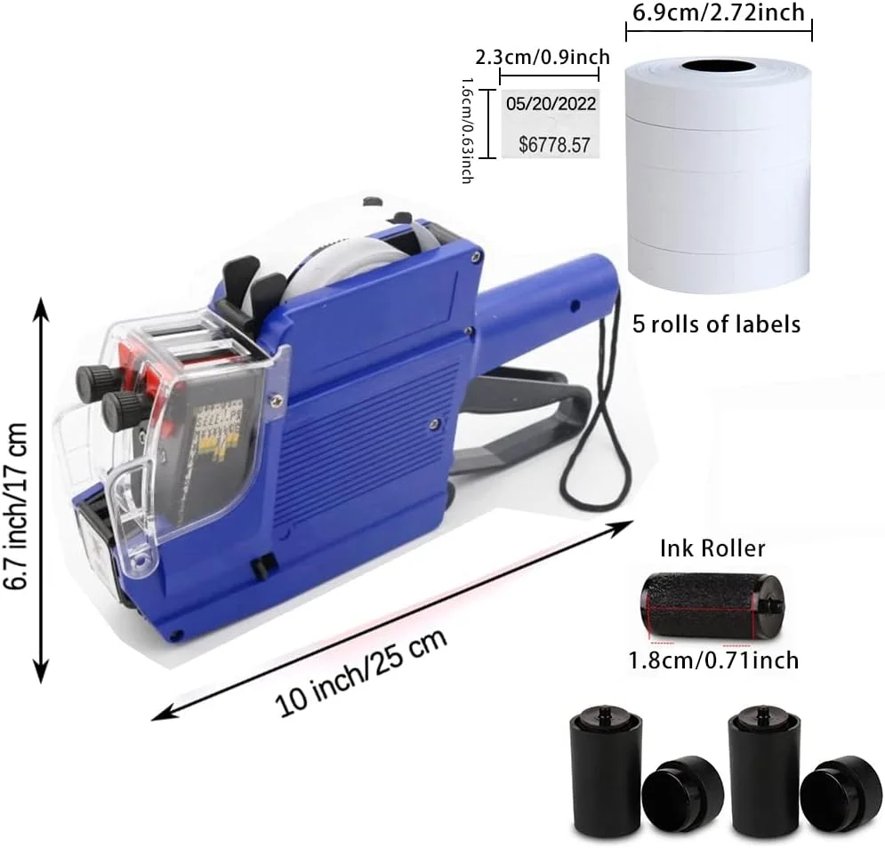 برچسب قیمت زن دو خطه 20 رقمی HopingMore MX6600 آبی، دستگاه برچسب ساز، تفنگ برچسب قیمت با نخ برای دفتر، فروشگاه خرده فروشی، خواربار فروشی