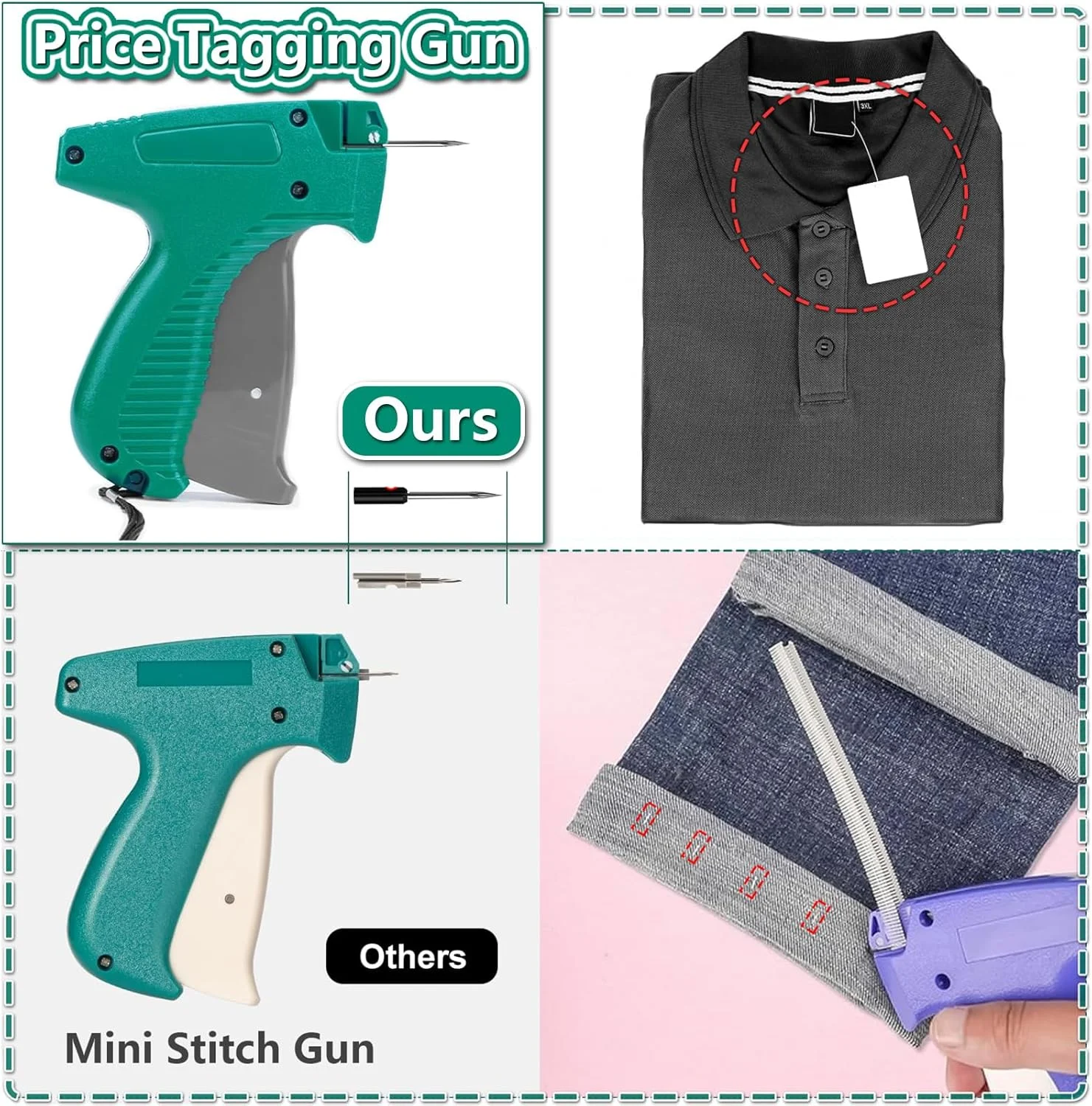 برچسب زن لباس، برچسب قیمت زن برای برچسب زدن لباس با جعبه، برچسب زن استاندارد پوشاک خرده فروشی با 6 سوزن، 2000 بست 2 اینچی + 1000 بست 1.35 اینچی برای انبار فروشگاه (غیر مینی)