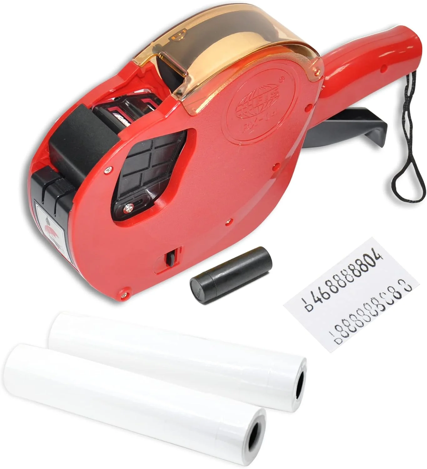 دستگاه قیمت زن و تاریخ زن FIS® (مدل FSPX04RE)، رنگ قرمز، مجموعه ترکیبی شامل 20 رول برچسب سایز 26x16 میلی متر (FSPX2616)، 1 عدد رول کارتریج جوهر (FSIK25MM) - FSSQPX04RE