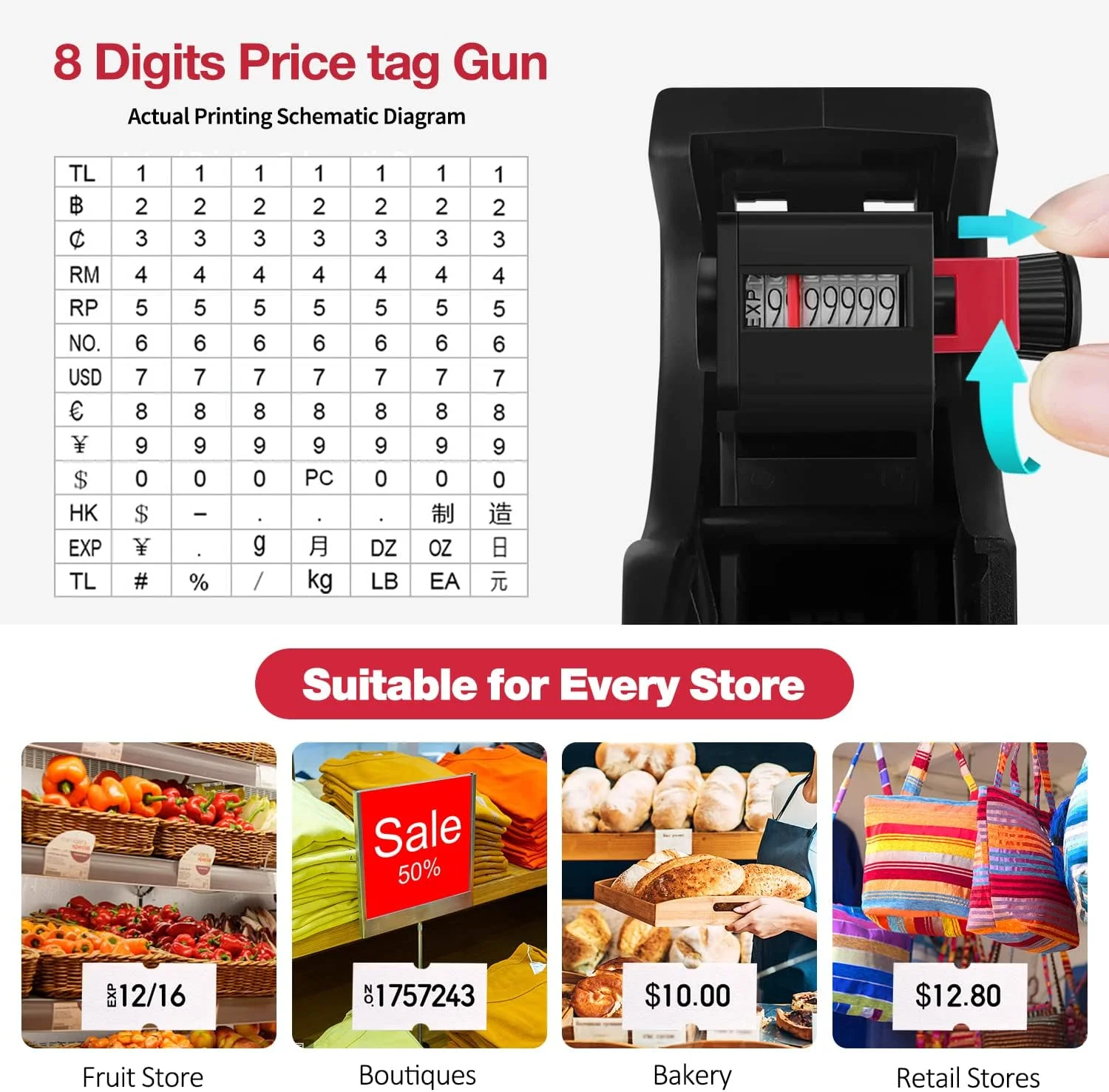 دستگاه قیمت زن 8 رقمی هاتیسان، برچسب قیمت، تفنگ قیمت با برچسب به همراه 3 جوهر یدکی و 10 رول کاغذ برچسب برای سازماندهی فروشگاه های خرده فروشی اداری (مشکی)