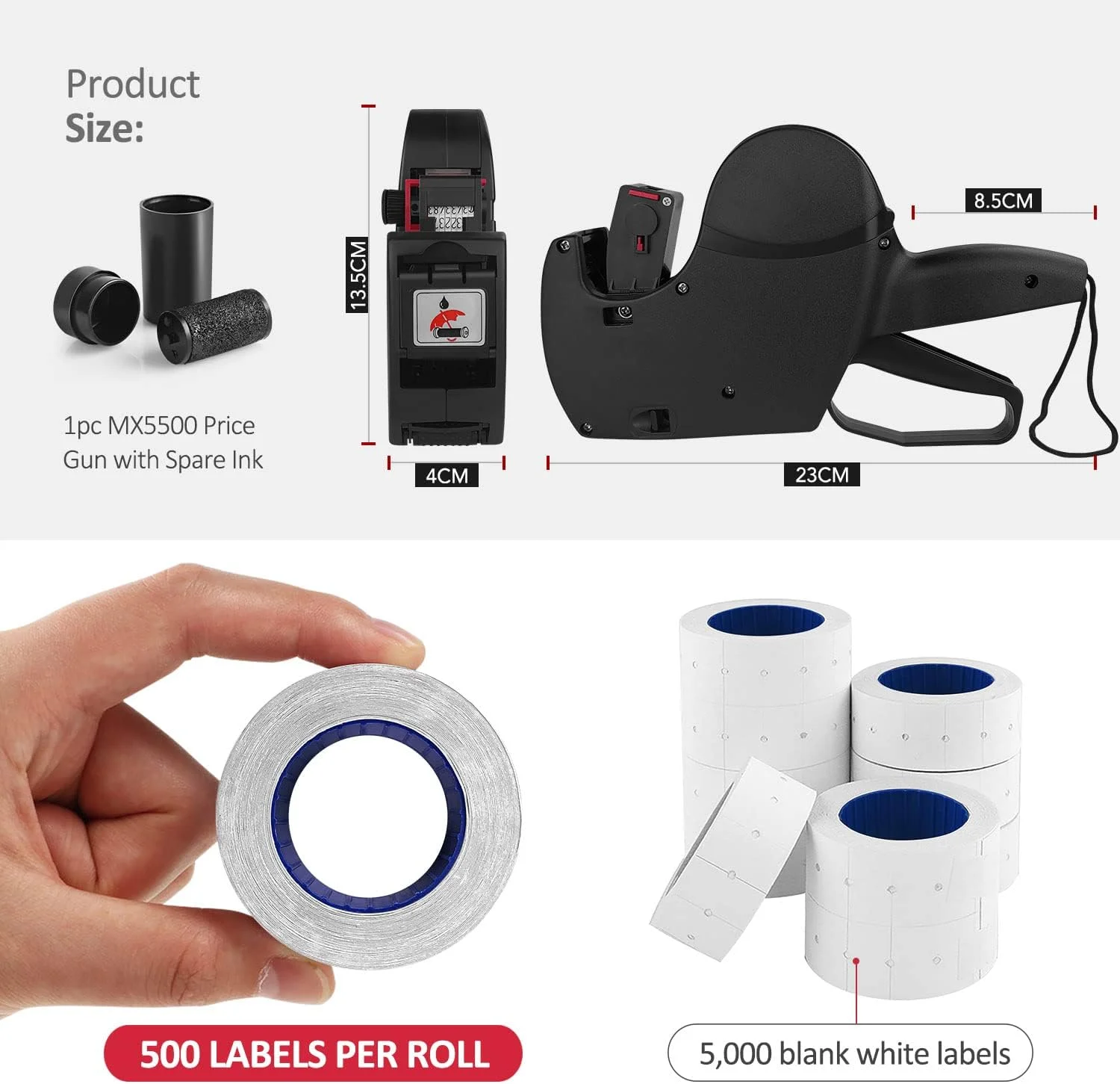 دستگاه قیمت زن 8 رقمی هاتیسان، برچسب قیمت، تفنگ قیمت با برچسب به همراه 3 جوهر یدکی و 10 رول کاغذ برچسب برای سازماندهی فروشگاه های خرده فروشی اداری (مشکی)