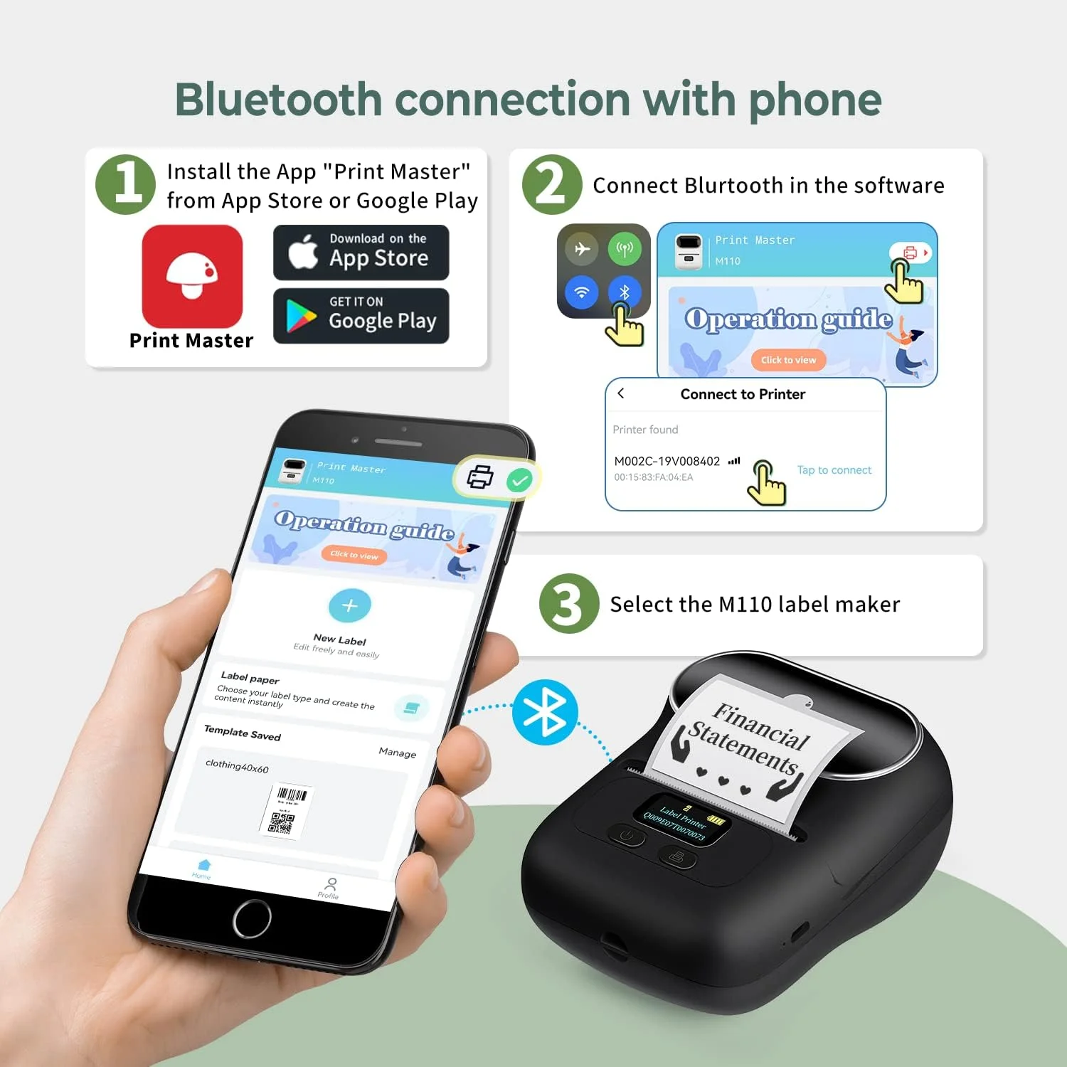 دستگاه لیبل زن مموکویین M110، پرینتر حرارتی بارکد بلوتوثی قابل حمل، چاپ بدون جوهر برای برچسب قیمت، استیکر، تصاویر، کدهای QR، سازگار با اندروید و iOS، همراه با 1 رول برچسب 40×30 میلی متر دستگاه لیبل زن مموکویین M110، پرینتر حرارتی بارکد بلوتوثی قابل حمل، چاپ بدون جوهر برای برچسب قیمت، استیکر، تصاویر، کدهای QR، سازگار با اندروید و iOS، همراه با 1 رول برچسب 40×30 میلی متر