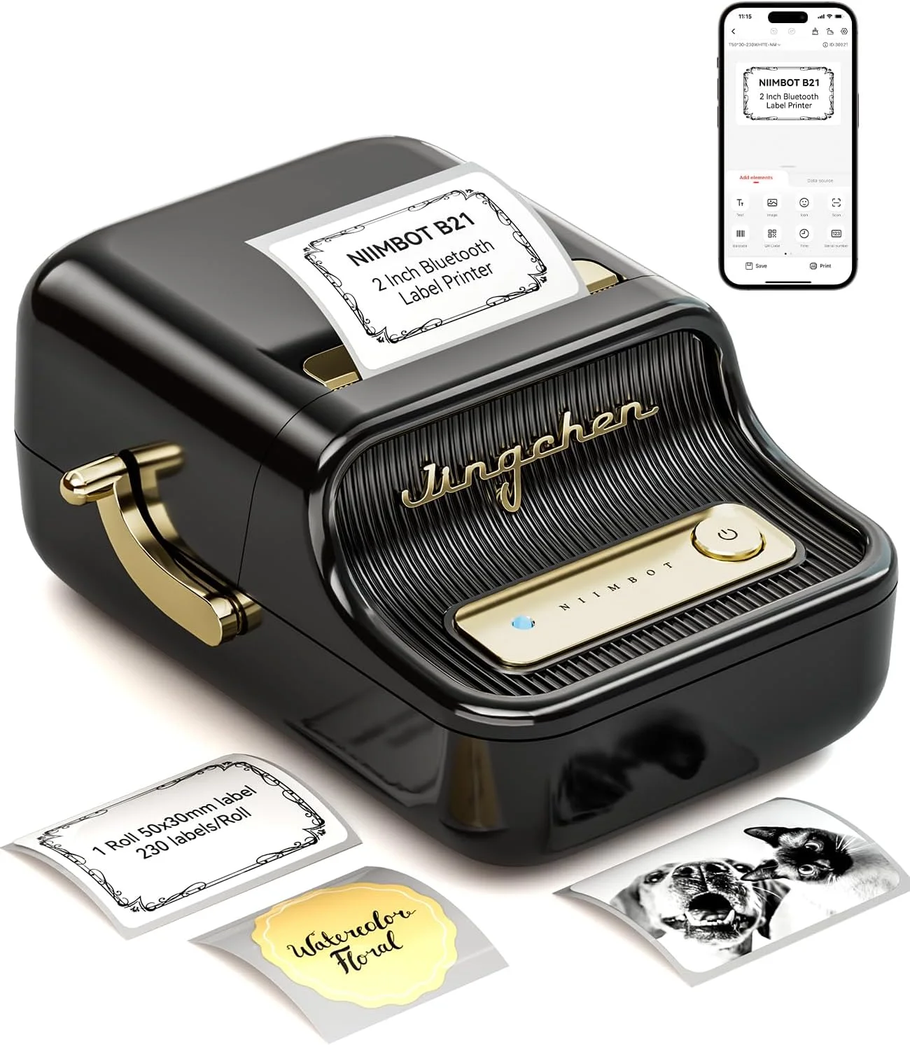 دستگاه لیبل زن NIIMBOT با 1 رول نوار رایگان B21 وینتیج عرض 2 اینچ، پرینتر حرارتی لیبل تجاری، تفنگ قیمت، نویسنده برچسب حمل و نقل برای سازماندهی خانه، دفتر، استفاده تجاری (مشکی)