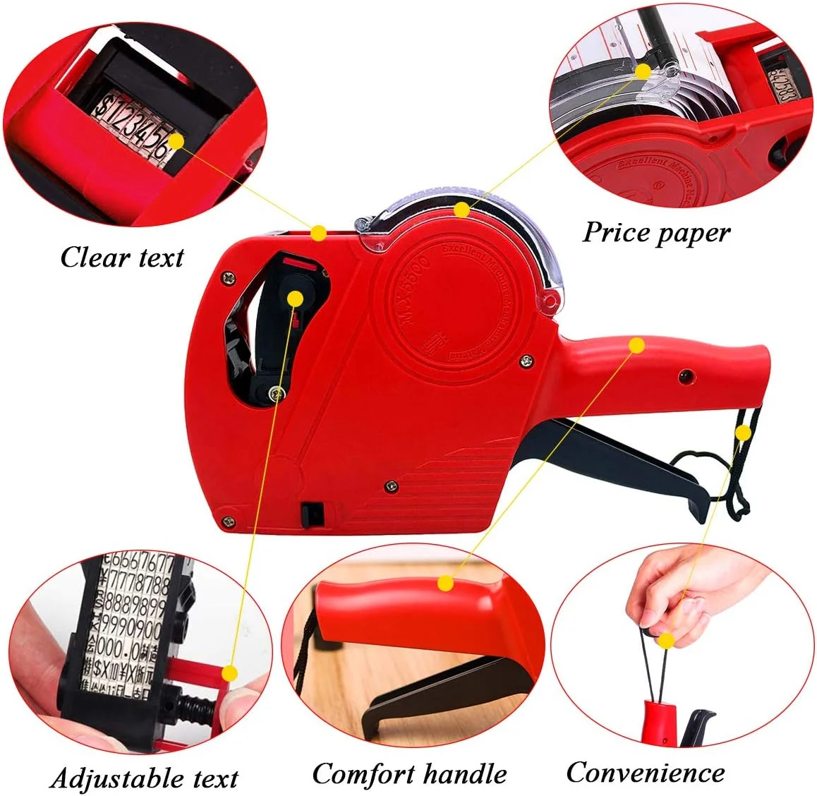 دستگاه قیمت زن 8 رقمی M&C Music Color MX-5500 به همراه 5000 عدد برچسب و 3 عدد جوهر یدکی، کیت دستگاه برچسب زن قیمت عددی برای دفتر، فروشگاه خرده فروشی، خواربار فروشی، علامت گذاری سازمانی (آبی)