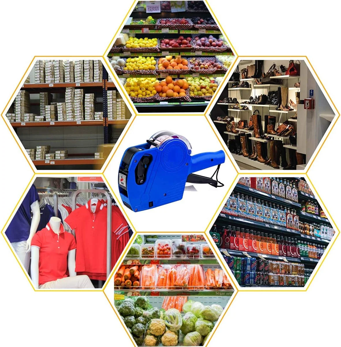 دستگاه قیمت زن 8 رقمی M&C Music Color MX-5500 به همراه 5000 عدد برچسب و 3 عدد جوهر یدکی، کیت دستگاه برچسب زن قیمت عددی برای دفتر، فروشگاه خرده فروشی، خواربار فروشی، علامت گذاری سازمانی (آبی)