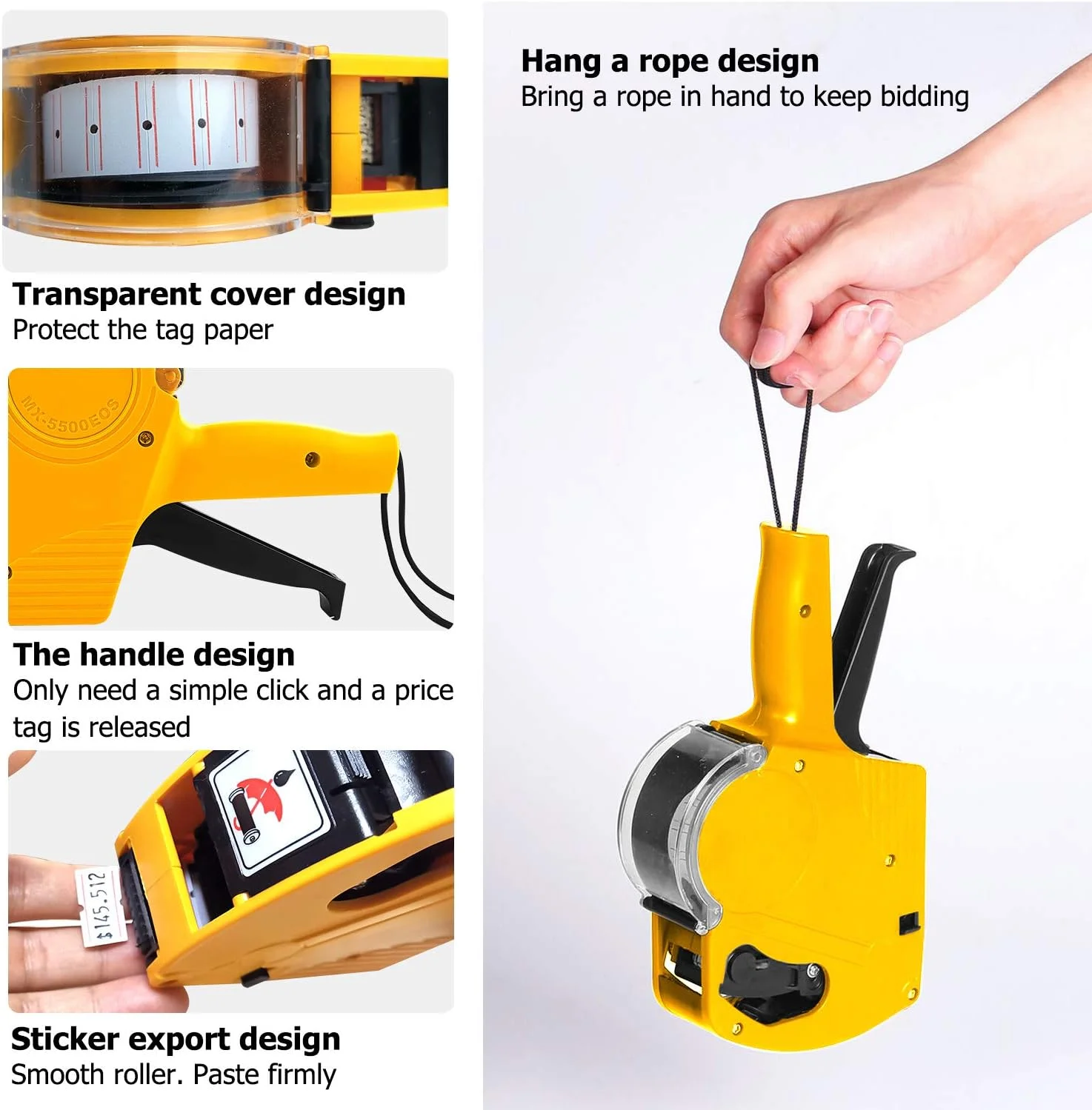 دستگاه قیمت زن 8 رقمی MX-5500 به همراه 5000 برچسب سفید و 3 جوهر اضافی، مناسب برای قیمت گذاری در فروشگاه ها (زرد)