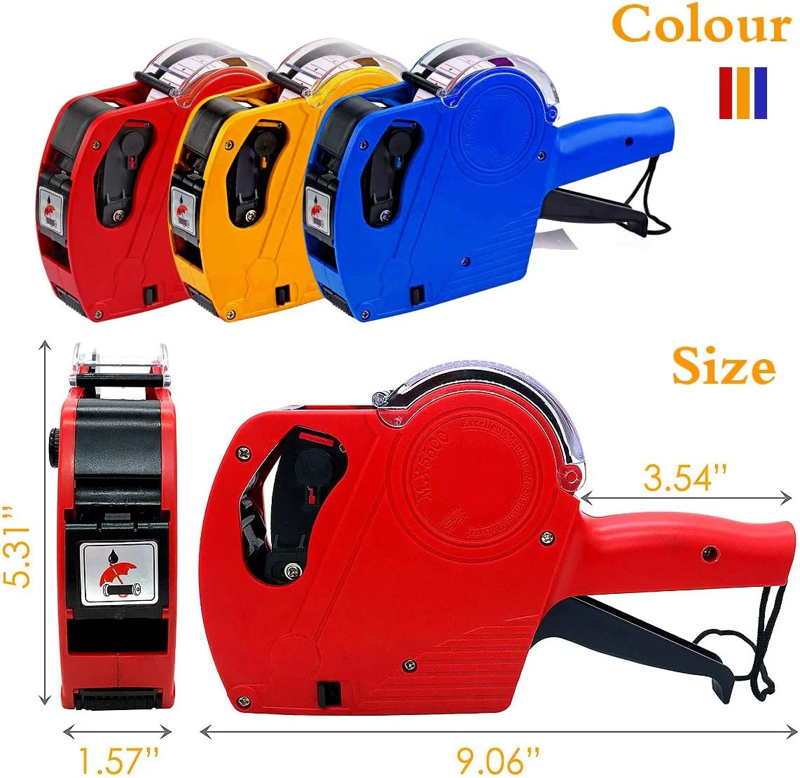 دستگاه قیمت زن 8 رقمی M&C Music Color MX-5500 به همراه 5000 عدد برچسب و 3 عدد جوهر یدکی، کیت دستگاه برچسب زن قیمت عددی برای دفتر، فروشگاه خرده فروشی، خواربار فروشی، علامت گذاری سازمانی (آبی)