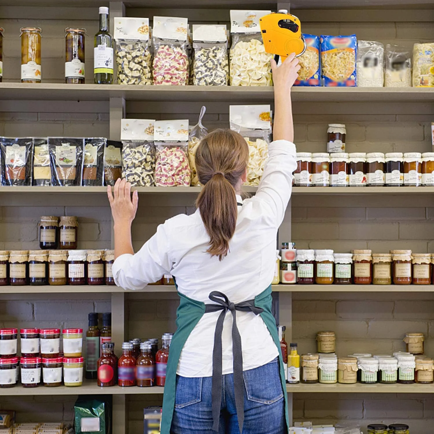 دستگاه قیمت زن 8 رقمی MX-5500 به همراه 5000 برچسب سفید و 3 جوهر اضافی، مناسب برای قیمت گذاری در فروشگاه ها (زرد)