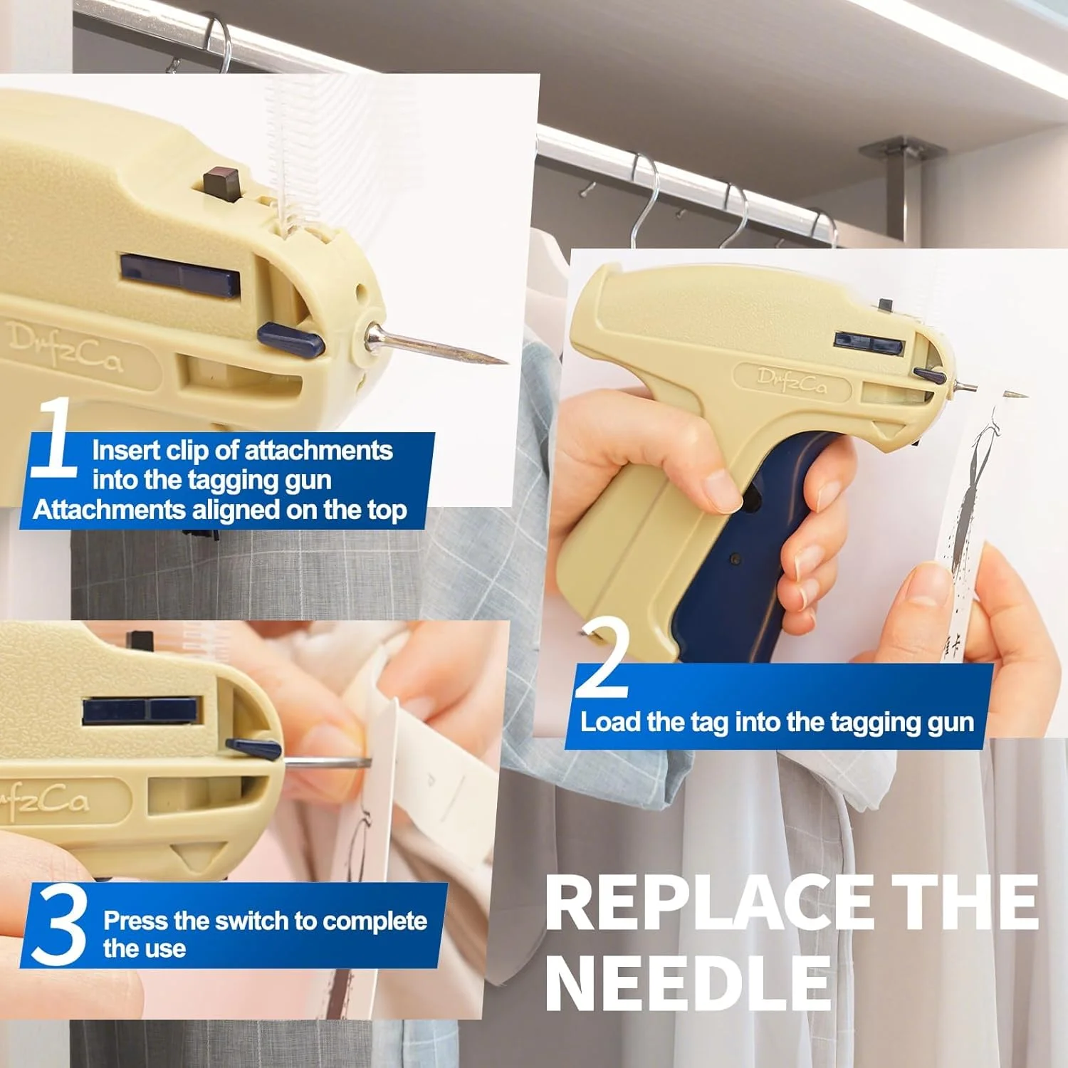 تفنگ برچسب زن برای لباس، کیت تفنگ برچسب قیمت استاندارد خرده فروشی برای برچسب زدن لباس با 6 سوزن و 5000 عدد بست خاردار و کیف سازمان دهنده برای انبار فروشگاه، فروش امانی، حراج گاراژی