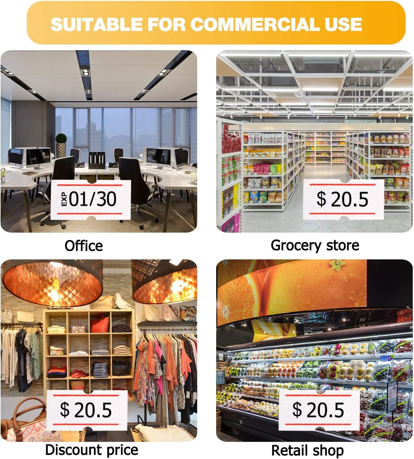 دستگاه قیمت زن 8 رقمی MX-5500 به همراه 5000 برچسب سفید و 3 جوهر اضافی، مناسب برای قیمت گذاری در فروشگاه ها (زرد)