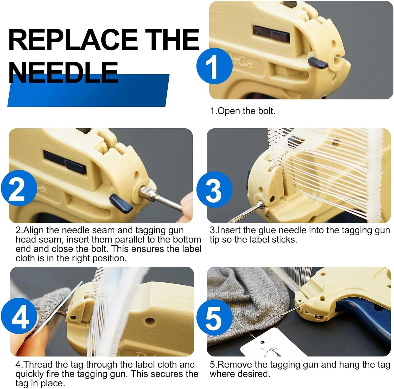 تفنگ برچسب زن برای لباس، کیت تفنگ برچسب قیمت استاندارد خرده فروشی برای برچسب زدن لباس با 6 سوزن و 5000 عدد بست خاردار و کیف سازمان دهنده برای انبار فروشگاه، فروش امانی، حراج گاراژی