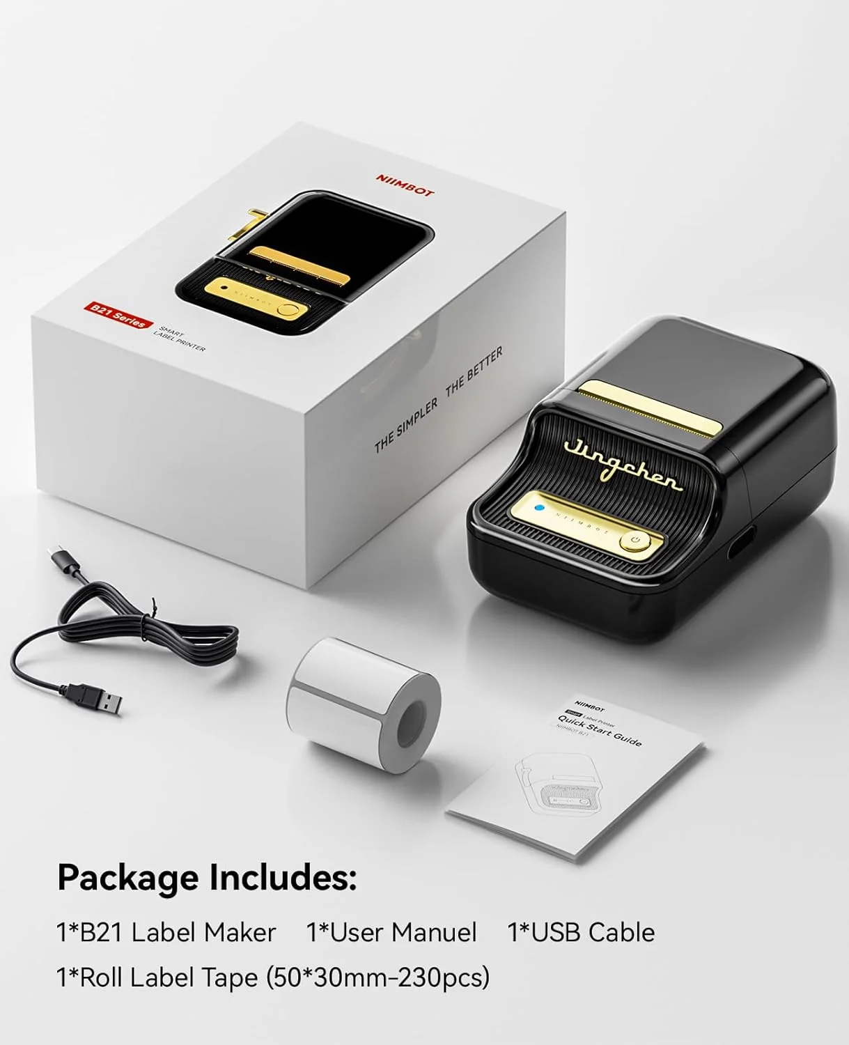 دستگاه لیبل زن NIIMBOT با 1 رول نوار رایگان B21 وینتیج عرض 2 اینچ، پرینتر حرارتی لیبل تجاری، تفنگ قیمت، نویسنده برچسب حمل و نقل برای سازماندهی خانه، دفتر، استفاده تجاری (مشکی)
