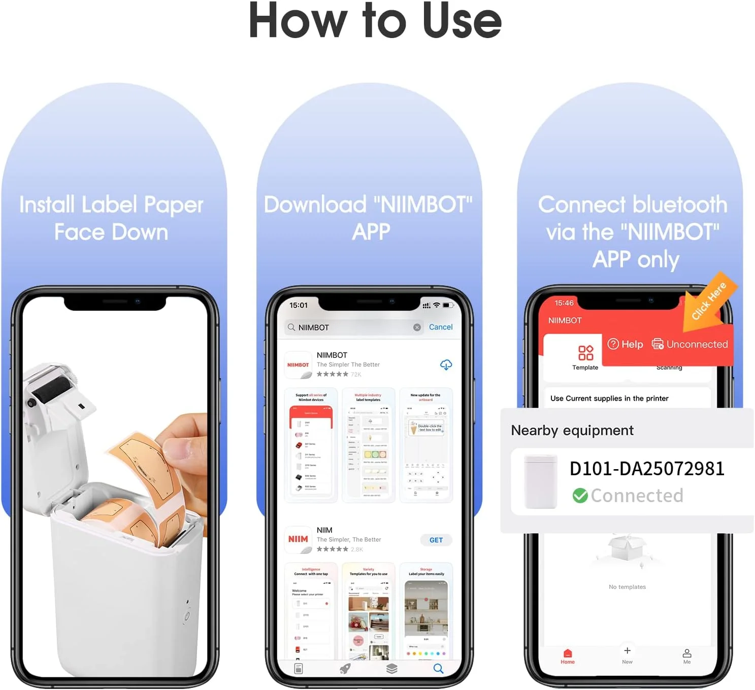 دستگاه لیبل زن حرارتی قابل حمل NIIMBOT D101 به همراه نوار، چاپ آسان برچسب های 0.5 تا 1 اینچی بدون جوهر برای نام مدرسه، برچسب کابل، برچسب قیمت تجاری، سازماندهی منزل