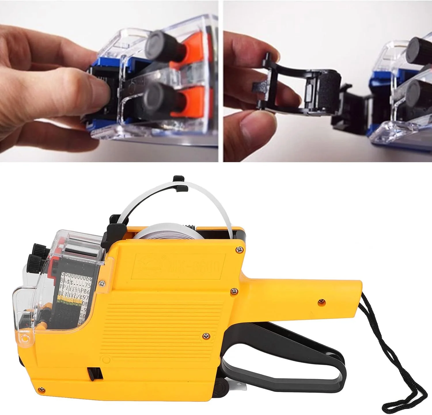 دستگاه قیمت زن سوراندی، 10 رقم 2 خط، ابزار برچسب زن با یک رول برچسب و رول جوهر، 1 رول جوهر برای علامت گذاری و سازماندهی فروشگاه، خرده فروشی، دفتر و مواد غذایی