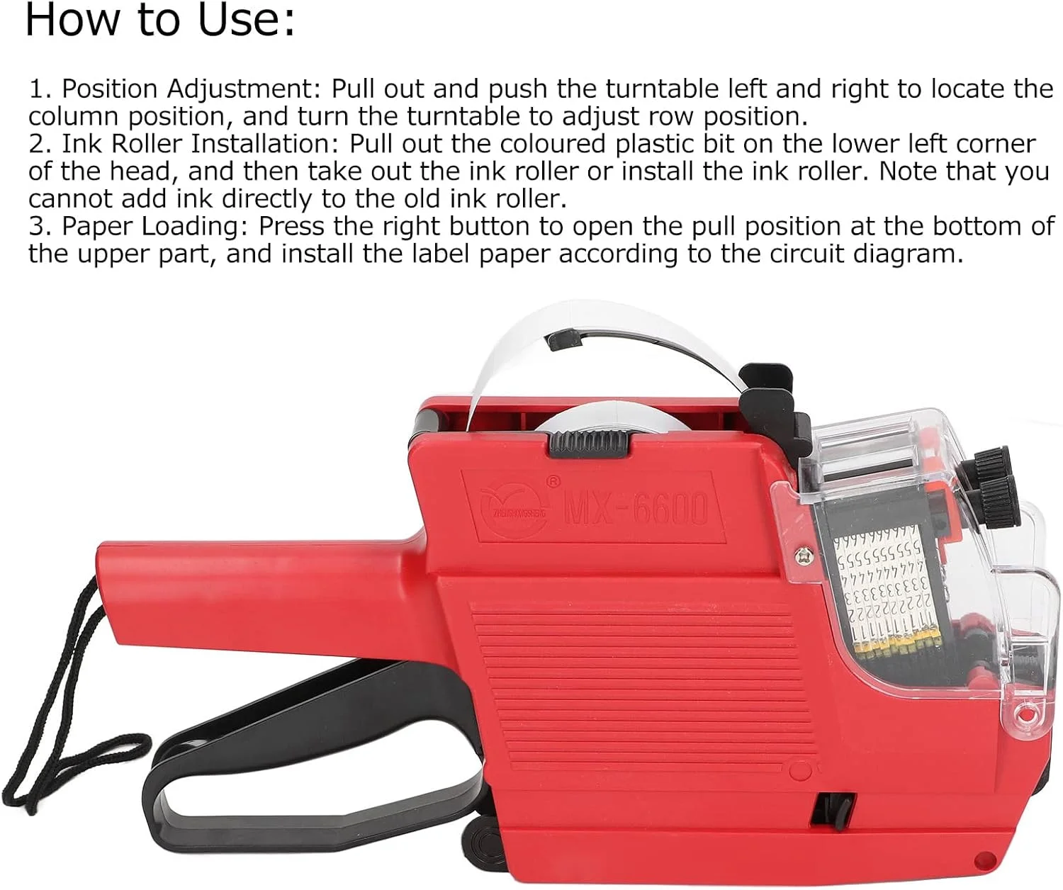 برچسب قیمت زن، دستگاه قیمت گذاری 10 رقمی 2 خطی، برچسب زن قیمت دو خطه با برچسب و غلطک جوهر، برای خرده فروش، سوپرمارکت (قرمز)