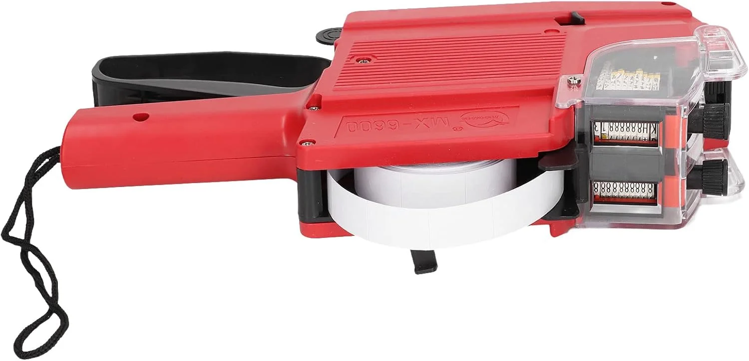 برچسب قیمت زن، دستگاه قیمت گذاری 10 رقمی 2 خطی، برچسب زن قیمت دو خطه با برچسب و غلطک جوهر، برای خرده فروش، سوپرمارکت (قرمز)