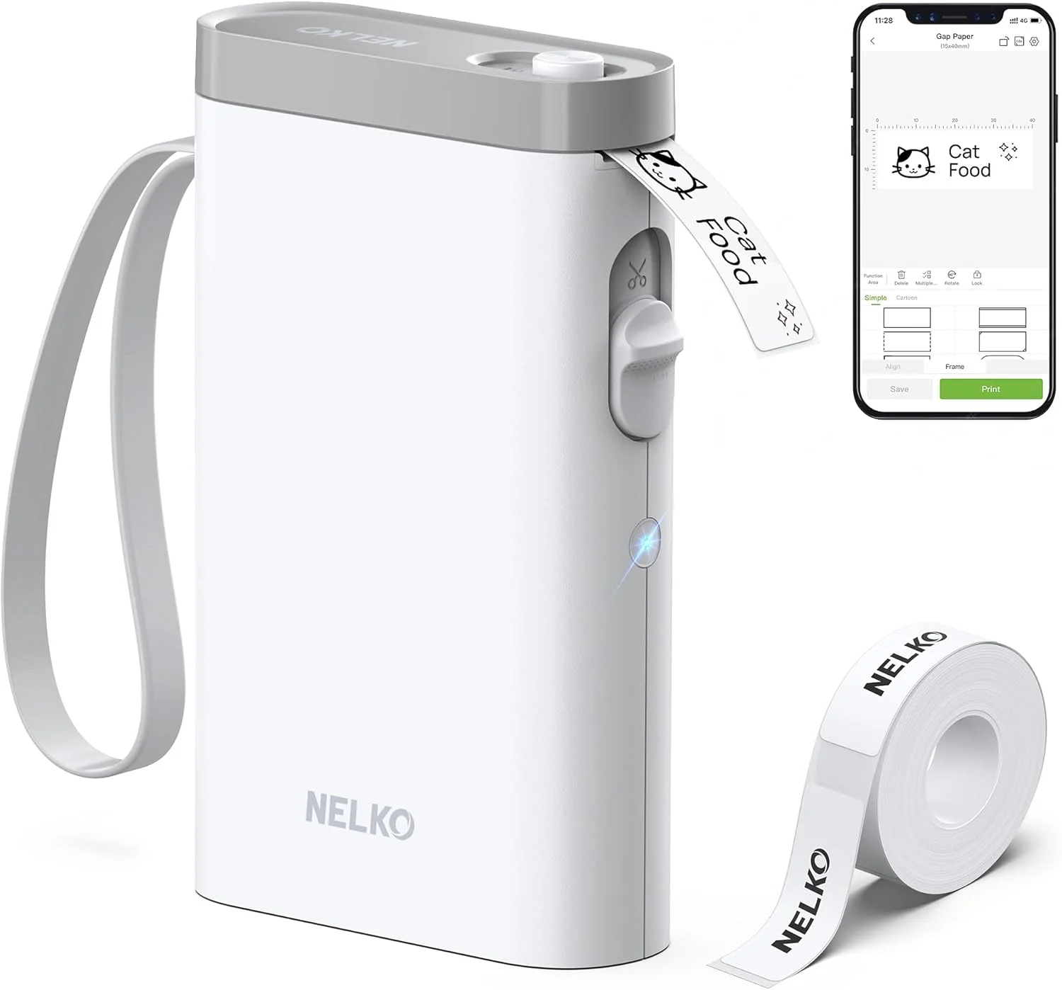 چاپگر لیبل زن بلوتوثی خودچسب Nelko P21، دستگاه برچسب زنی مینی بی سیم قابل حمل برای iOS اندروید، خانه، دفتر - سفید