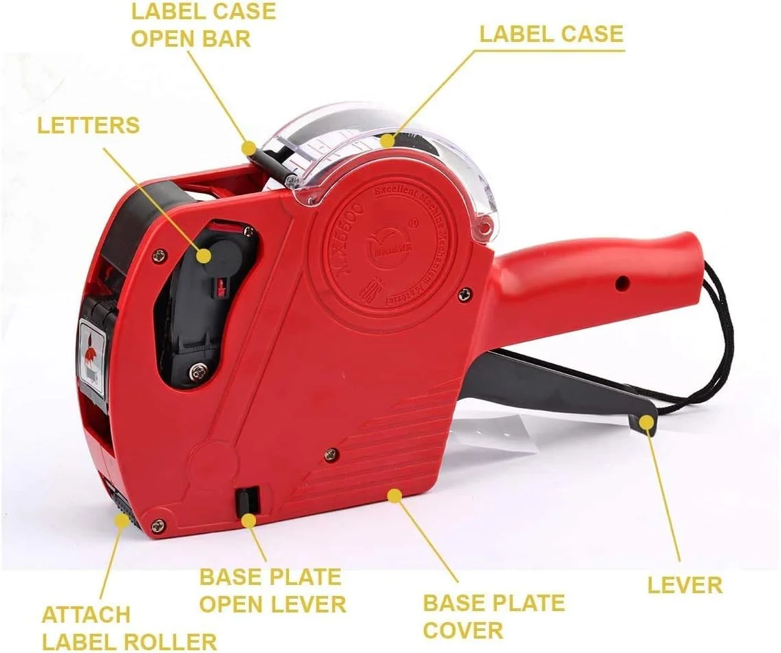 برچسب زن قیمت 8 رقمی Mose Cafolo MX-5500 به همراه 5000 عدد برچسب سفید با خطوط قرمز و 3 عدد جوهر