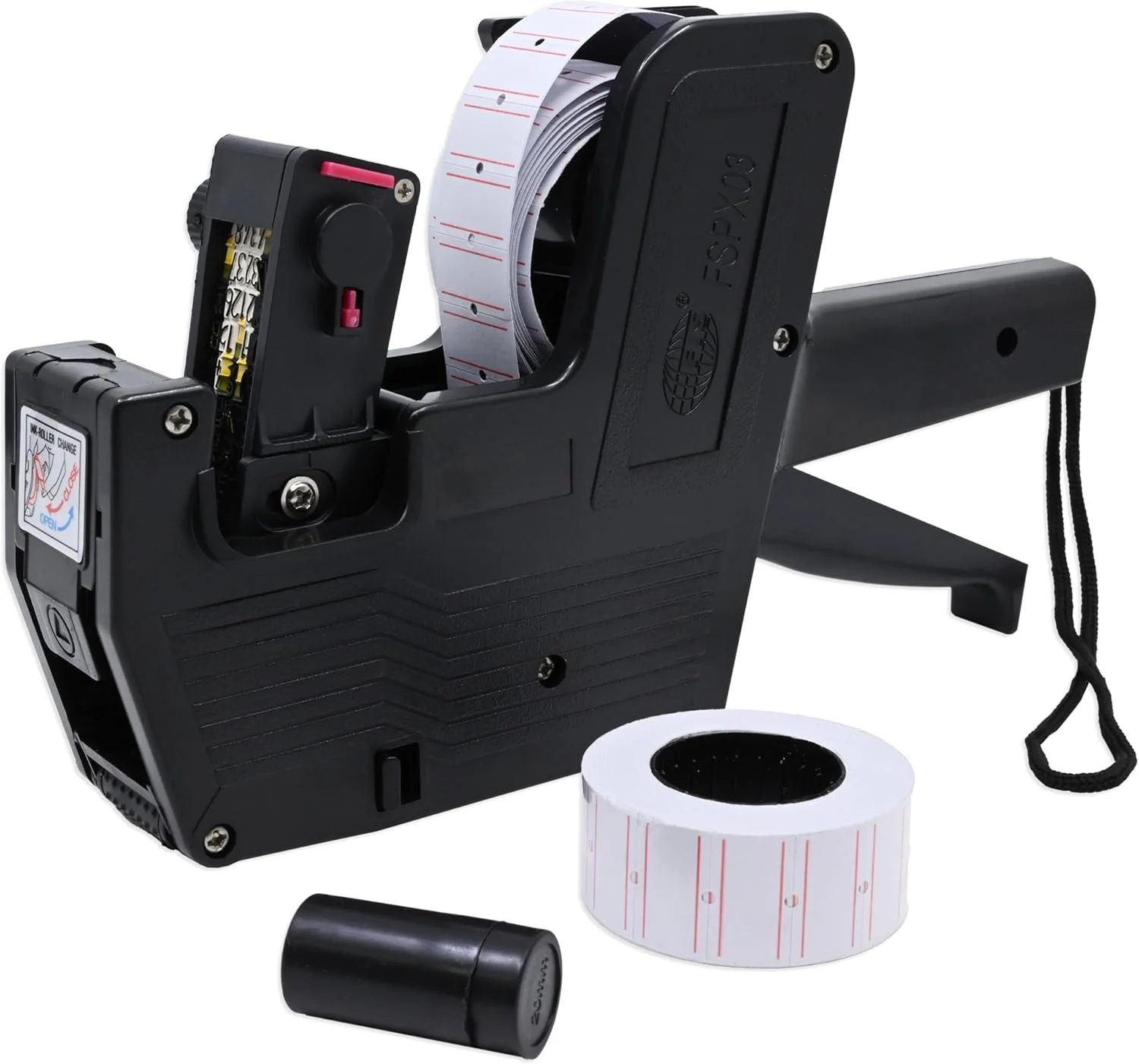 دستگاه قیمت زن تک خطی FIS، 8 رقمی، به همراه کارتریج جوهر و رول برچسب، رنگ مشکی - FSPX03BK