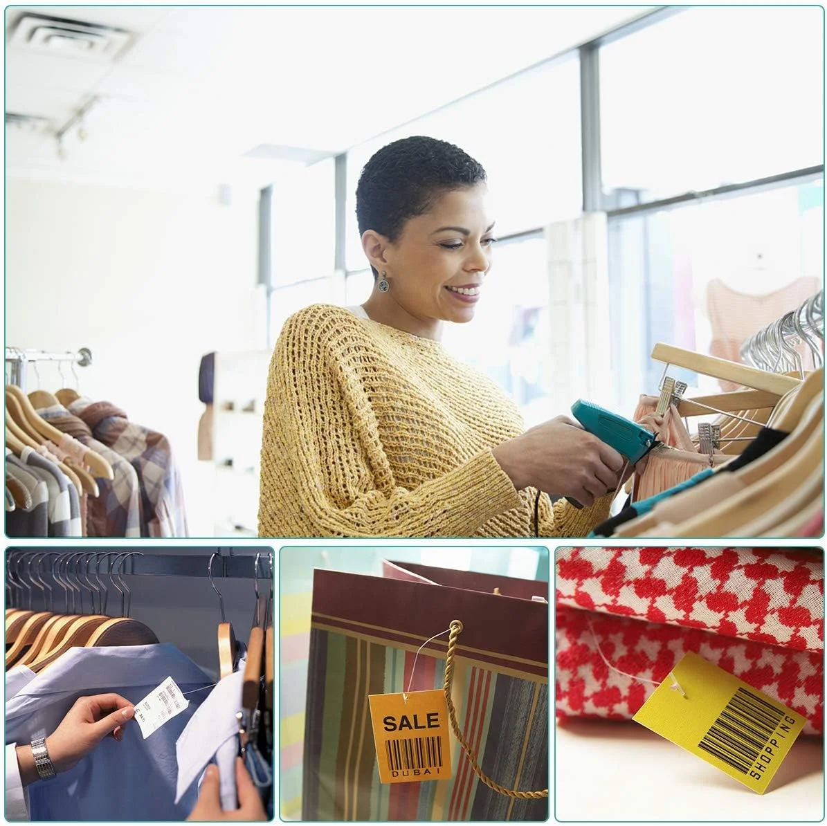 تفنگ برچسب زن لباس Azonee، کیت تفنگ برچسب قیمت خرده فروشی با 6 سوزن و 1000 عدد بست سایز استاندارد 2 اینچی برای بوتیک، فروشگاه لباس، انبار، امانت فروشی، حراج گاراژی