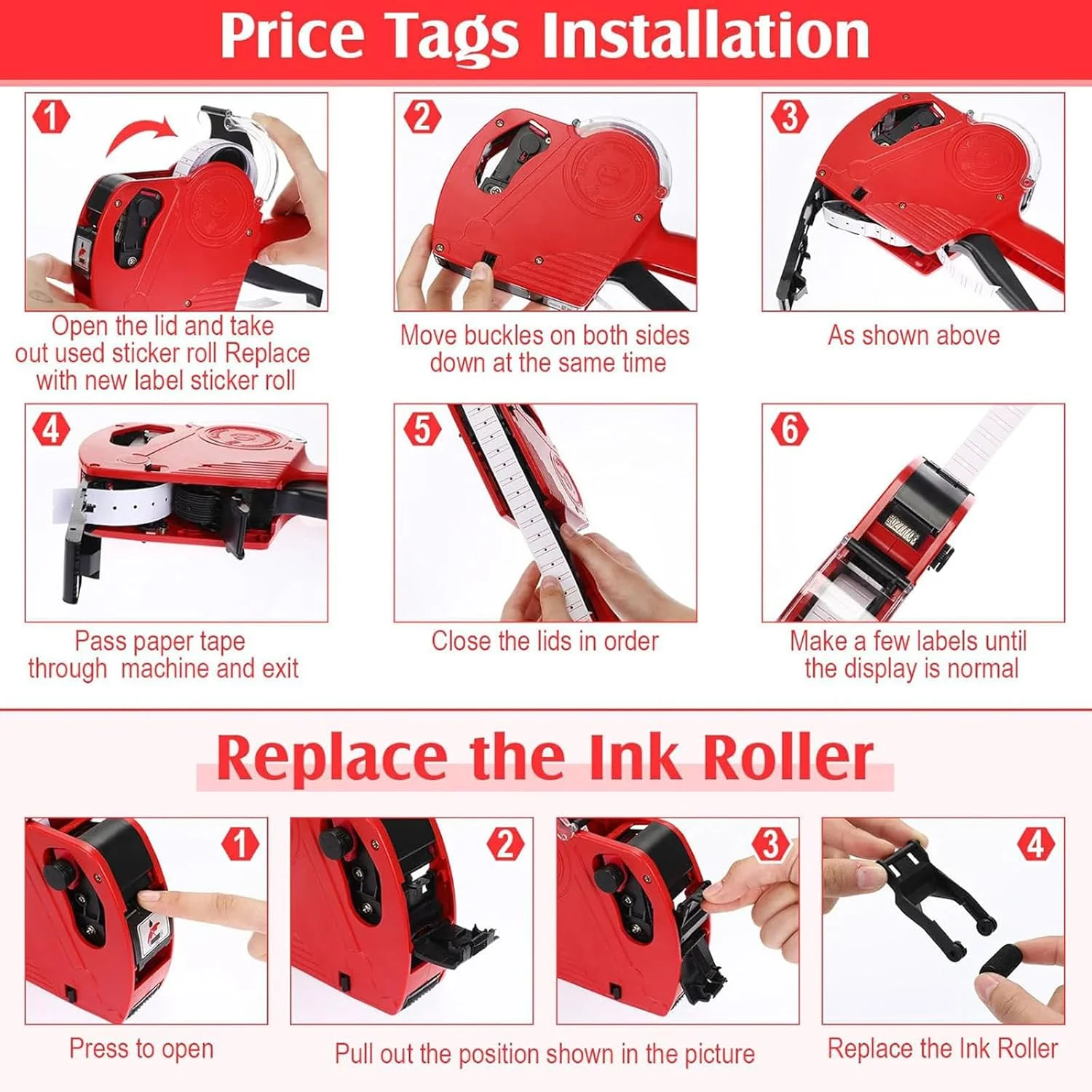 دستگاه قیمت زن 8 رقمی، برچسب ساز قیمت با 5000 برچسب خالی، 3 رول جوهر برای دفتر، فروشگاه خرده فروشی، خواربار فروشی، مواد غذایی و پوشاک