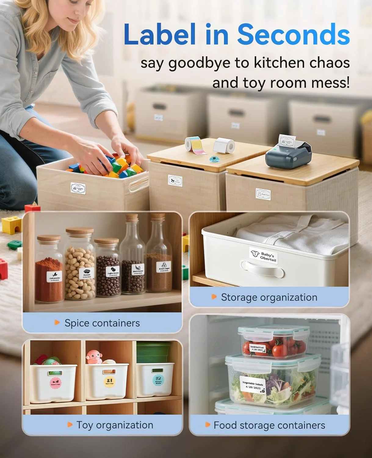 دستگاه لیبل زن NIIMBOT B1 با شناسایی خودکار، پرینتر لیبل قابل حمل بلوتوثی 2 اینچی، کاربری آسان برای دفتر، خانه، کسب و کار (همراه با لیبل 2x1.18 اینچی)