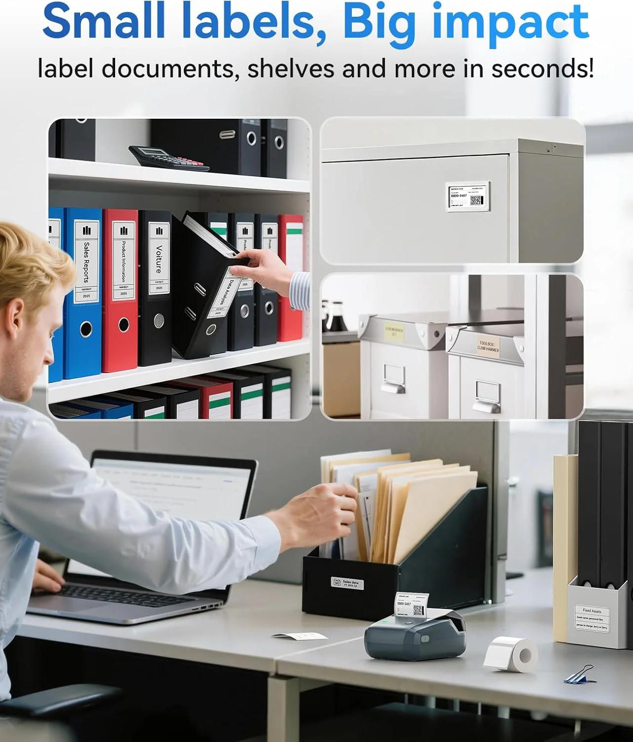 دستگاه لیبل زن NIIMBOT B1 با شناسایی خودکار، پرینتر لیبل قابل حمل بلوتوثی 2 اینچی، کاربری آسان برای دفتر، خانه، کسب و کار (همراه با لیبل 2x1.18 اینچی)