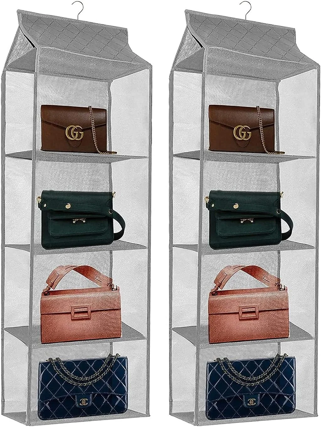 ارگانایزر کیف دستی آویز سایز XL جدید و بهبود یافته MMMA برای کمد | 2 بسته، در مجموع 10 طبقه | نگهدارنده کیف دستی صرفه جویی در فضا برای کمد لباس (خاکستری) ارگانایزر کیف دستی آویز سایز XL جدید و بهبود یافته MMMA برای کمد | 2 بسته، در مجموع 10 طبقه | نگهدارنده کیف دستی صرفه جویی در فضا برای کمد لباس (خاکستری)