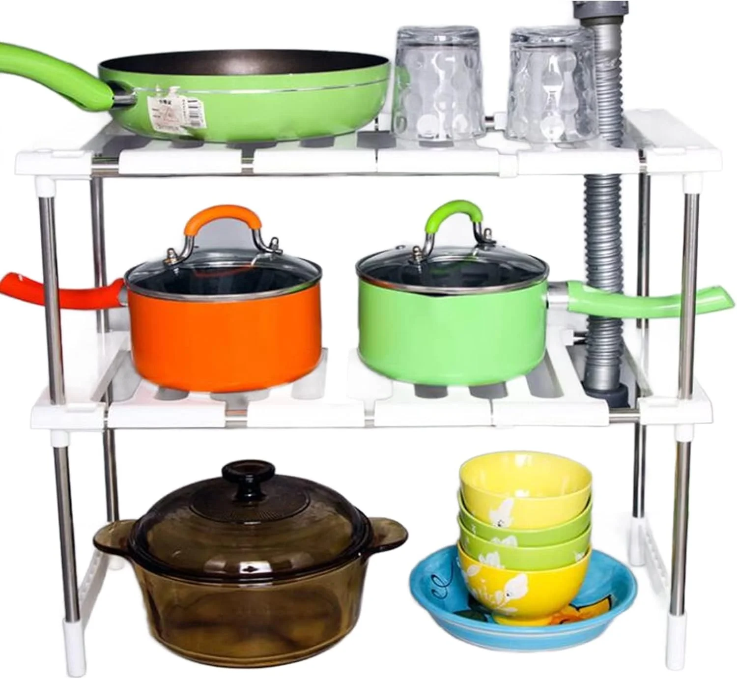 ارگانایزر زیر سینک KASTWAVE، ارگانایزر قفسه کابینت 2 طبقه قابل گسترش، قفسه ذخیره سازی قابل تنظیم ایستاده برای کابینت، آشپزخانه، حمام، قفسه نگهداری کفش، سفید ارگانایزر زیر سینک KASTWAVE، ارگانایزر قفسه کابینت 2 طبقه قابل گسترش، قفسه ذخیره سازی قابل تنظیم ایستاده برای کابینت، آشپزخانه، حمام، قفسه نگهداری کفش، سفید