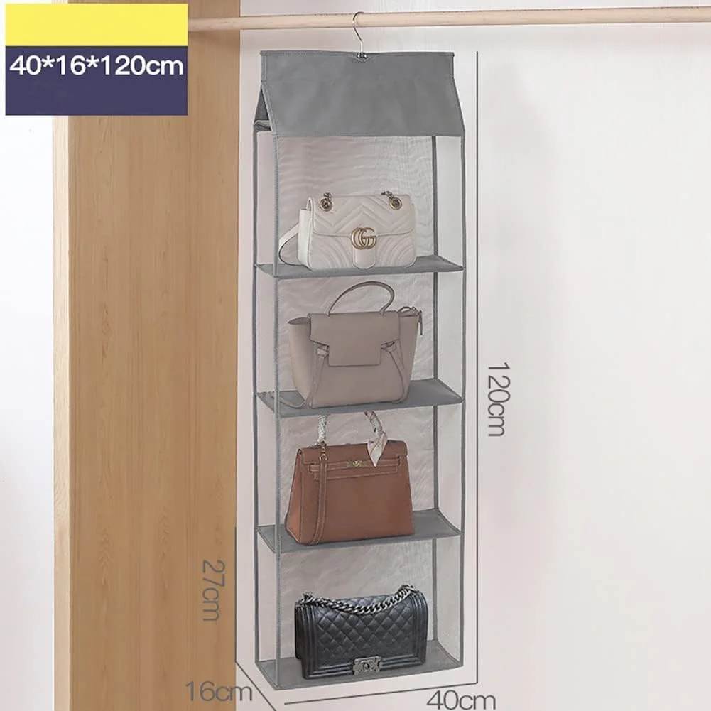 ارگانایزر کیف دستی آویز سایز XL جدید و بهبود یافته MMMA برای کمد | 2 بسته، در مجموع 10 طبقه | نگهدارنده کیف دستی صرفه جویی در فضا برای کمد لباس (خاکستری)