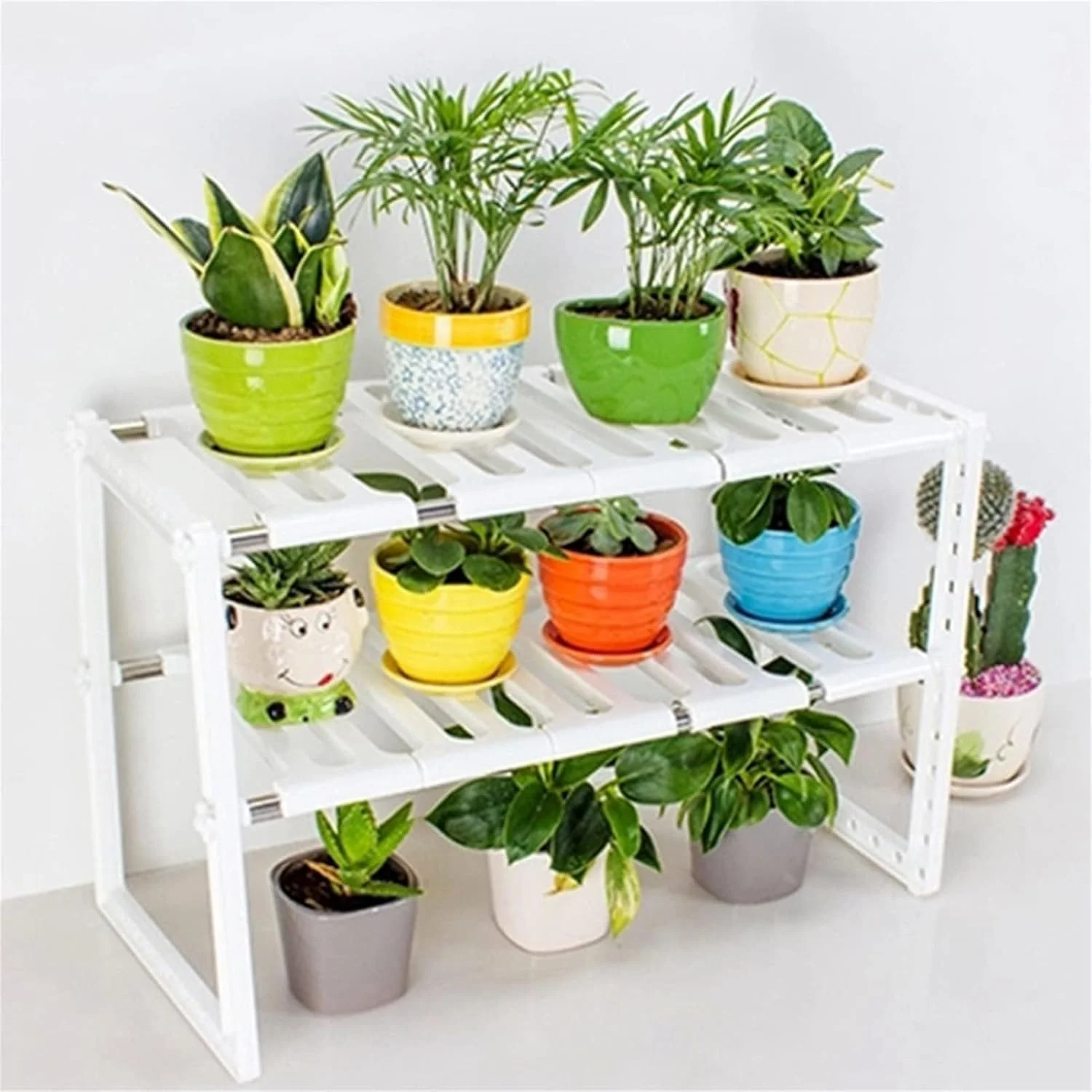 ارگانایزر زیر سینک KASTWAVE، ارگانایزر قفسه کابینت 2 طبقه قابل گسترش، قفسه ذخیره سازی قابل تنظیم ایستاده برای کابینت، آشپزخانه، حمام، قفسه نگهداری کفش، سفید