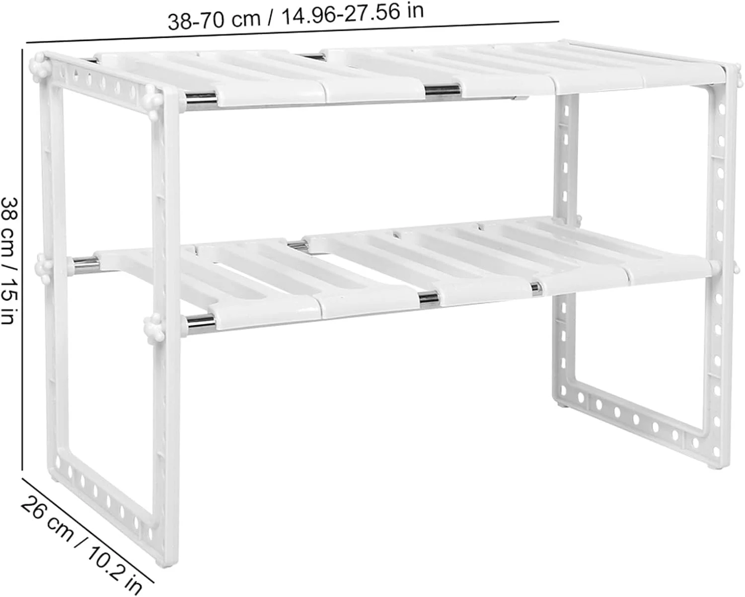 ارگانایزر زیر سینک KASTWAVE، ارگانایزر قفسه کابینت 2 طبقه قابل گسترش، قفسه ذخیره سازی قابل تنظیم ایستاده برای کابینت، آشپزخانه، حمام، قفسه نگهداری کفش، سفید