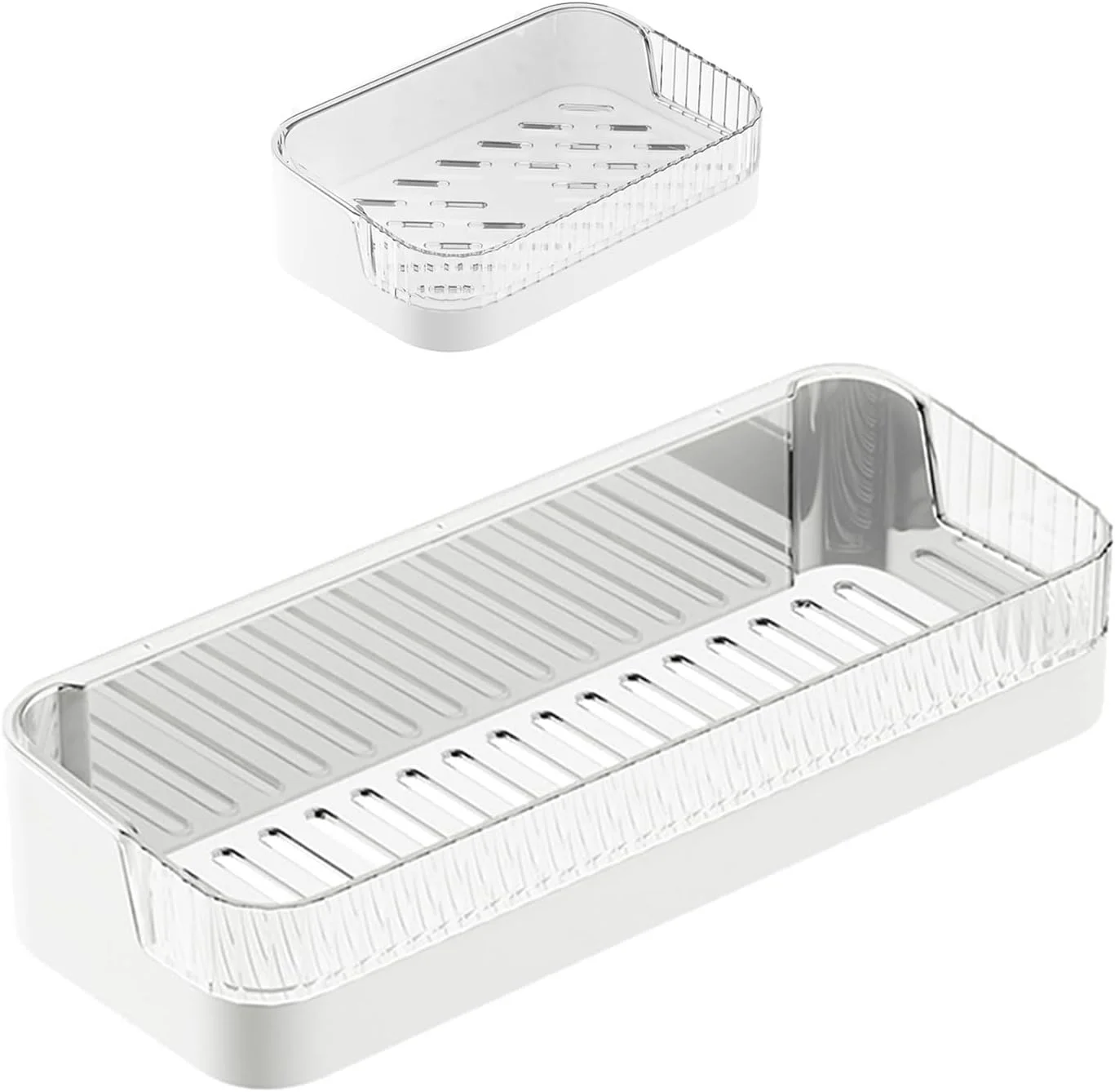 ارگانایزر و نظم دهنده حمام TERRIFI مدل 2 عددی، شلف دیواری حمام به همراه جا صابونی، قفسه پلاستیکی حمام، نصب با چسب، بدون نیاز به سوراخکاری، ایده آل برای نگهداری وسایل داخل حمام