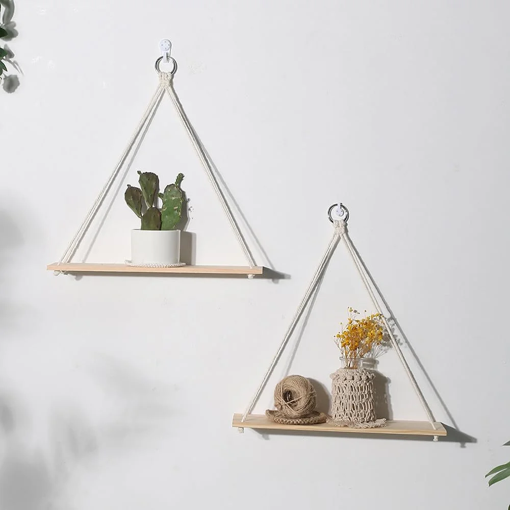 QHWRV 1 عدد قفسه شناور آویز طناب کنفی دست ساز، قفسه های ذخیره سازی دیواری، قفسه تزئینی برای کتاب، گیاهان، حمام، آشپزخانه، اتاق نشیمن