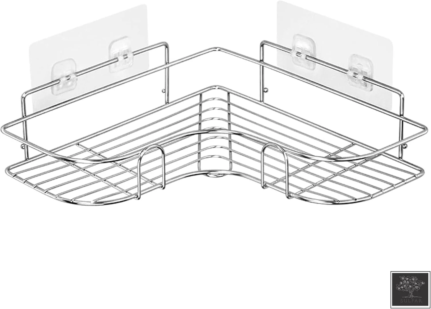 قفسه دوش کنج Sulfar، بسته 2 عددی، خود چسب بدون نیاز به سوراخکاری، قفسه ذخیره سازی دیواری برای حمام، آشپزخانه و توالت، استیل ضد زنگ
