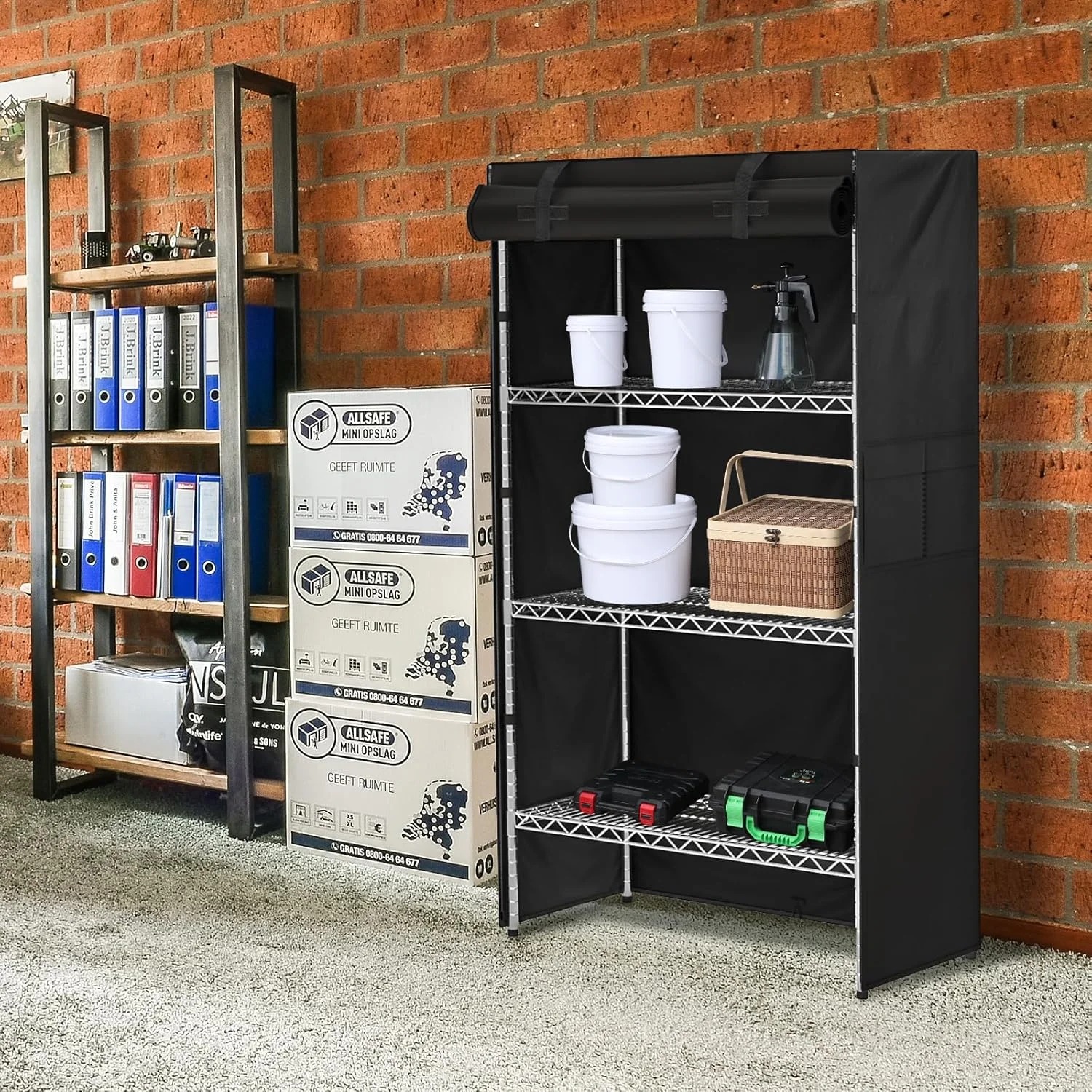 روکش قفسه برای قفسه بندی سیمی، روکش های قفسه سیمی ضد گرد و غبار سنگین با زیپ مناسب برای قفسه های انبار شما، 48 * 18 * 72 اینچ، مشکی