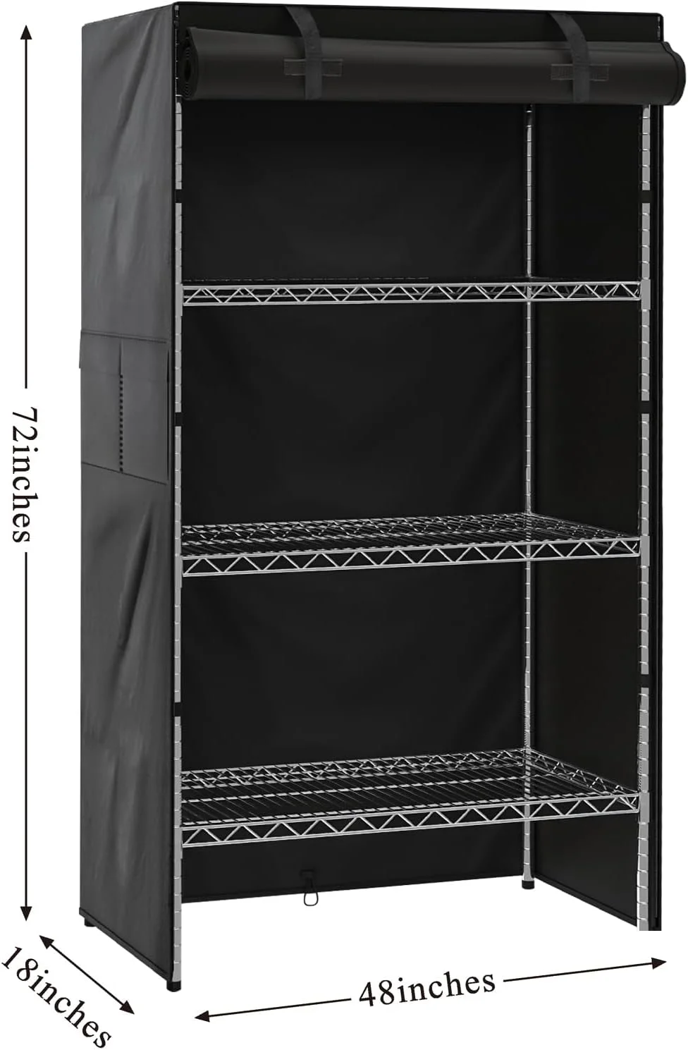 روکش قفسه برای قفسه بندی سیمی، روکش های قفسه سیمی ضد گرد و غبار سنگین با زیپ مناسب برای قفسه های انبار شما، 48 * 18 * 72 اینچ، مشکی