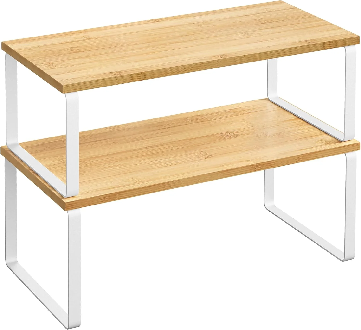 ست 2 عددی قفسه نظم دهنده کابینت SONGMICS، قفسه های پیشخوان آشپزخانه، ذخیره سازی آشپزخانه، قفسه ادویه، قابل انباشت، قابل گسترش، فلز و چوب مهندسی شده، سفید ابری و بژ طبیعی UKCS200W01