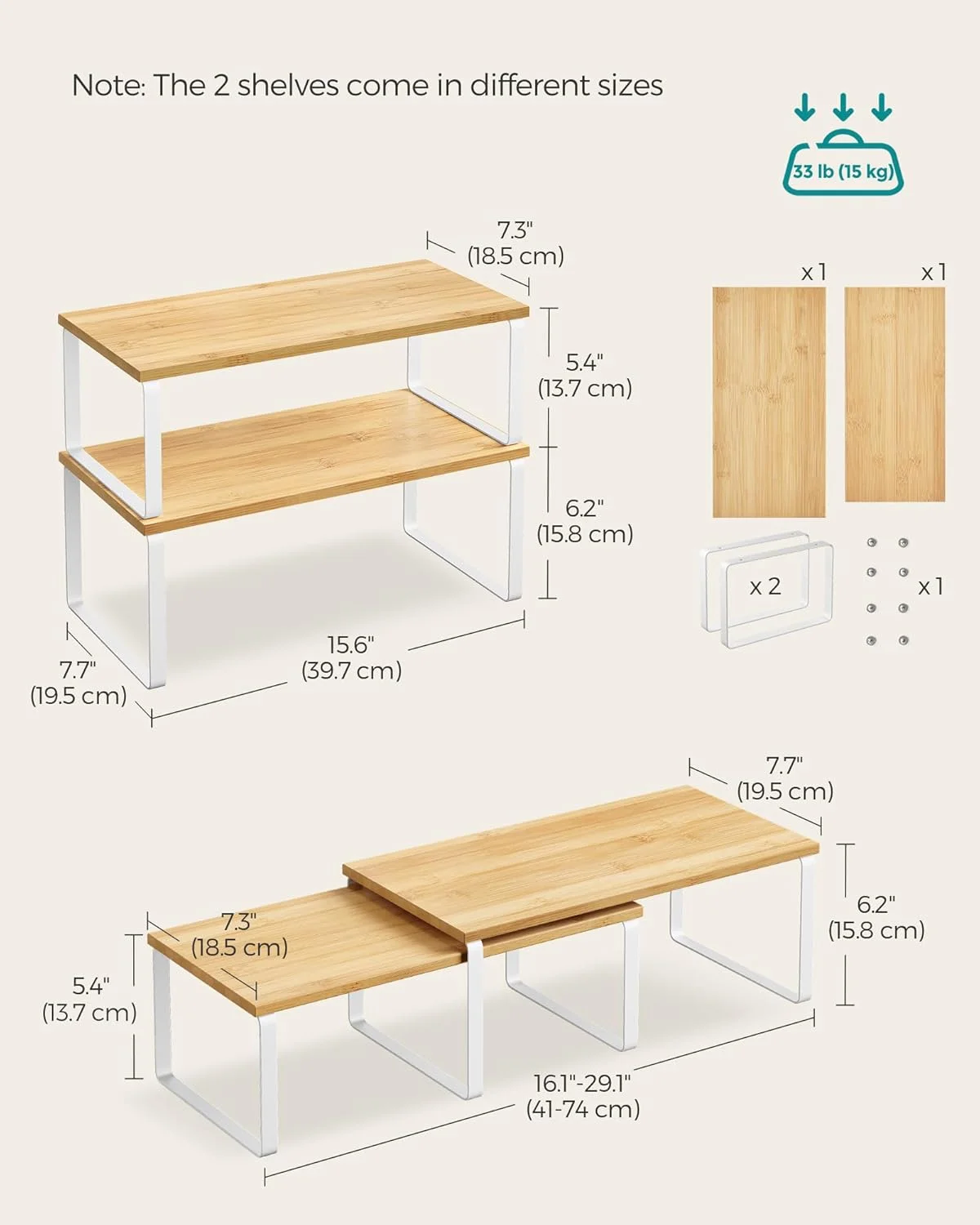 ست 2 عددی قفسه نظم دهنده کابینت SONGMICS، قفسه های پیشخوان آشپزخانه، ذخیره سازی آشپزخانه، قفسه ادویه، قابل انباشت، قابل گسترش، فلز و چوب مهندسی شده، سفید ابری و بژ طبیعی UKCS200W01 ست 2 عددی قفسه نظم دهنده کابینت SONGMICS، قفسه های پیشخوان آشپزخانه، ذخیره سازی آشپزخانه، قفسه ادویه، قابل انباشت، قابل گسترش، فلز و چوب مهندسی شده، سفید ابری و بژ طبیعی UKCS200W01