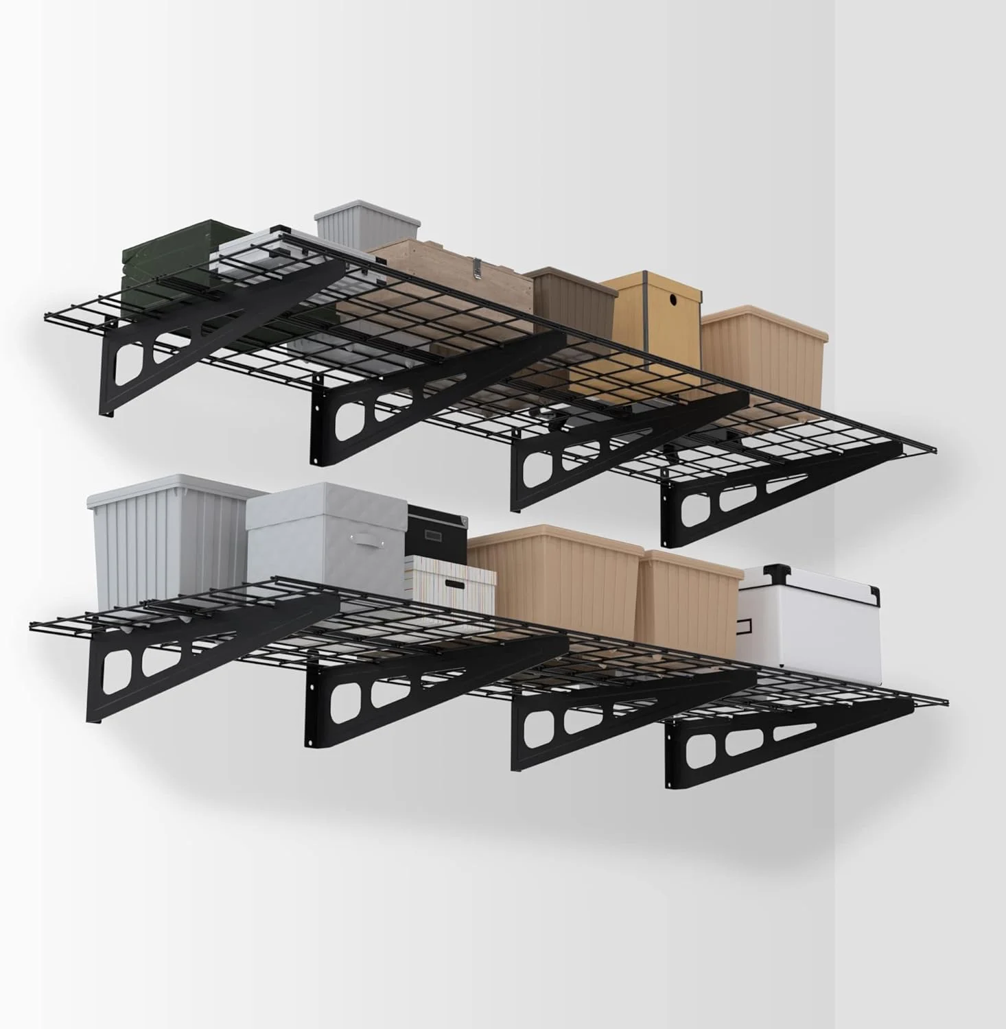 قفسه دیواری گاراژ WORKPRO، بسته 2 عددی، 183 سانتی متر در 183 سانتی متر، قفسه های دیواری سنگین، ظرفیت بار 363 کیلوگرم (در مجموع)، قفسه های فلزی دیواری مناسب برای فروشگاه، سوله، انبار گاراژ، مشکی، 1 ست