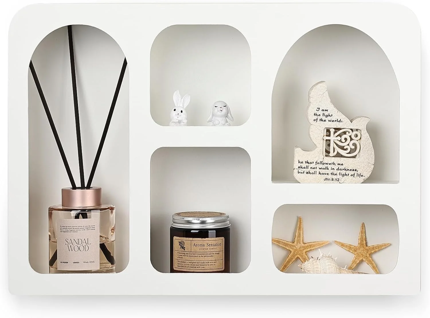 شلف دیواری شناور تزئینی سفید، طراحی هندسی قوسی، شلف ذخیره سازی دیواری به سبک مدرن بوهو نوردیک برای اتاق کودک، اتاق خواب، اتاق نشیمن و دکوراسیون حمام