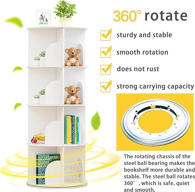 کتابخانه گردان 3 طبقه LIMOS، قفسه کتاب چرخشی 360 درجه، قفسه نمایش کتاب، قفسه های ایستاده با بافل برای اتاق خواب و اتاق نشیمن (3 طبقه صورتی)