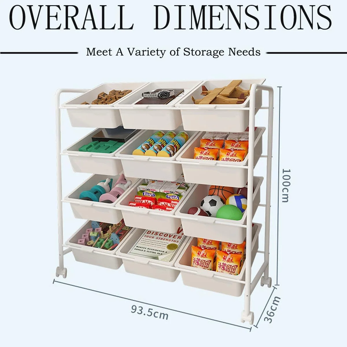 ارگانایزر اسباب بازی TOYBY با 12 سبد ذخیره سازی قابل جابجایی، قفسه 4 طبقه برای نگهداری اسباب بازی کودکان، ارگانایزر بزرگ اسباب بازی جعبه اسباب بازی کودکان برای اتاق بازی، اتاق کودک، مهد کودک، قفسه اسباب بازی چند منظوره