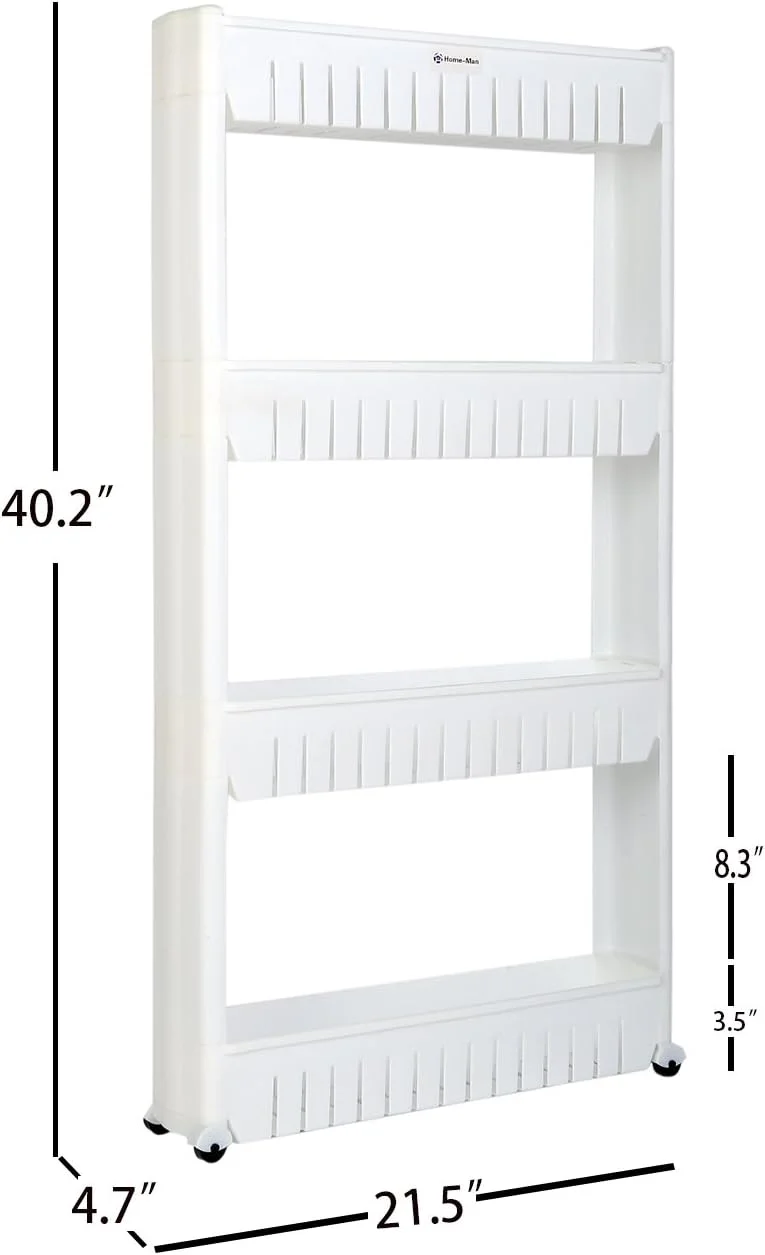 هوم-من ارگانایزر 4 طبقه اتاق لباسشویی، واحد قفسه بندی متحرک با 4 سبد ذخیره سازی بزرگ، قفسه باریک کشویی برای فضاهای باریک