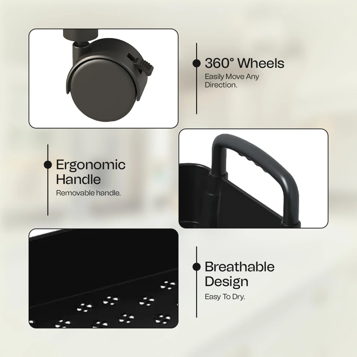 قفسه آشپزخانه 3 طبقه ضرار | مناسب حمام، آشپزخانه، اتاق، رختشورخانه و دفتر کار | قفسه های سازمان دهنده با چرخ | مونتاژ آسان | قابل تنظیم و بادوام | چرخ دستی 3 طبقه | مشکی