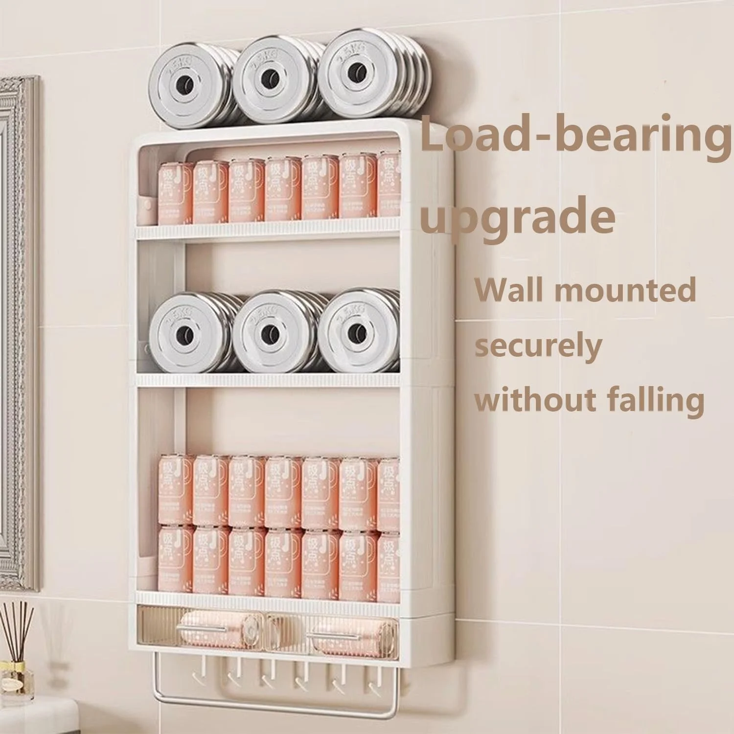 شلف حمام دیواری 3 طبقه با جا حوله ای، کابینت ذخیره سازی پلاستیکی حمام، قفسه ذخیره سازی بالای توالت با کشو شفاف، قفسه های شناور برای حمام، آشپزخانه، اتاق خواب (سفید)