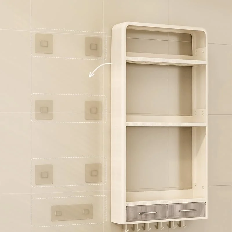 شلف حمام دیواری 3 طبقه با جا حوله ای، کابینت ذخیره سازی پلاستیکی حمام، قفسه ذخیره سازی بالای توالت با کشو شفاف، قفسه های شناور برای حمام، آشپزخانه، اتاق خواب (سفید)