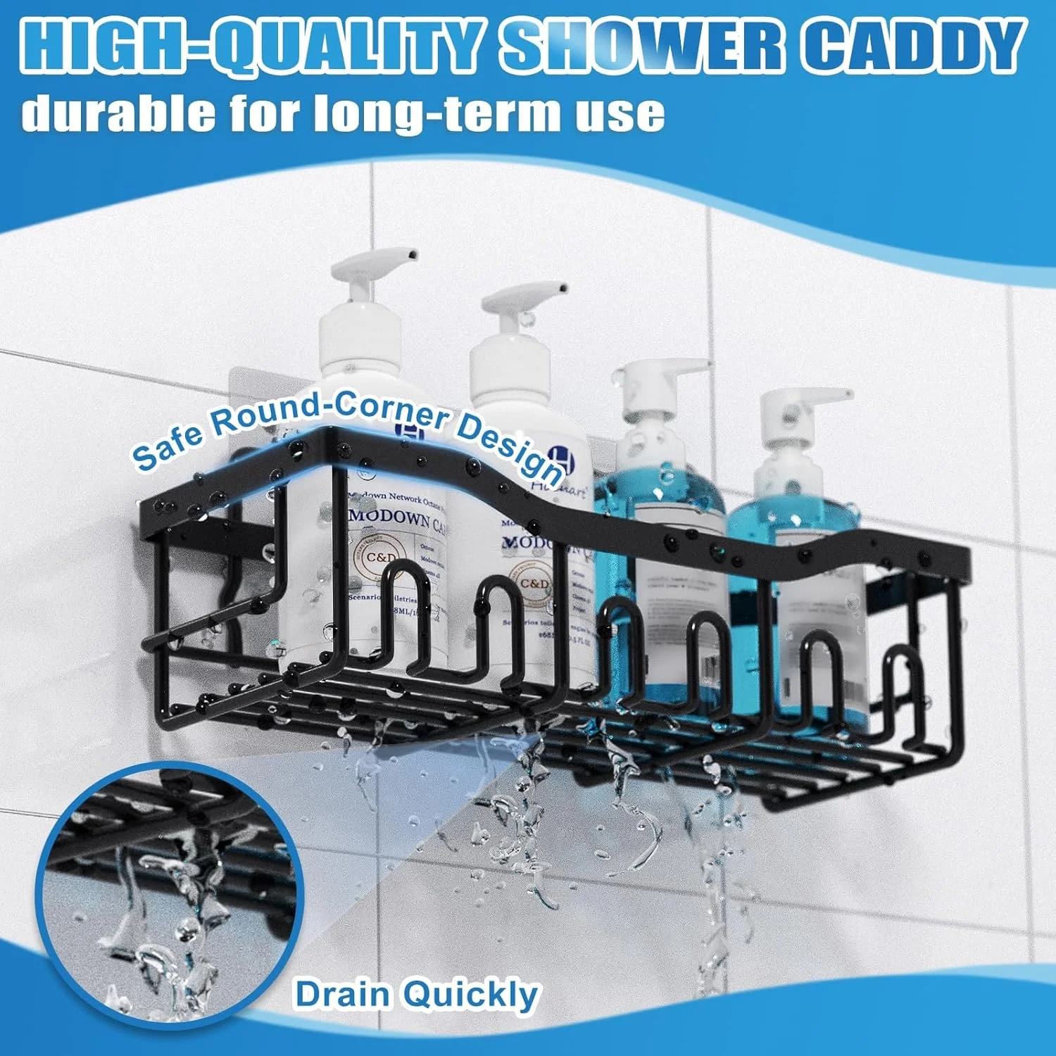 بسته 5 عددی شلف حمام ZHHMl، شلف حمام چسبی، سازمان دهنده حمام، قفسه های داخل حمام، بدون نیاز به سوراخ کاری، ظرفیت بزرگ، استیل ضد زنگ ضد زنگ (مشکی)